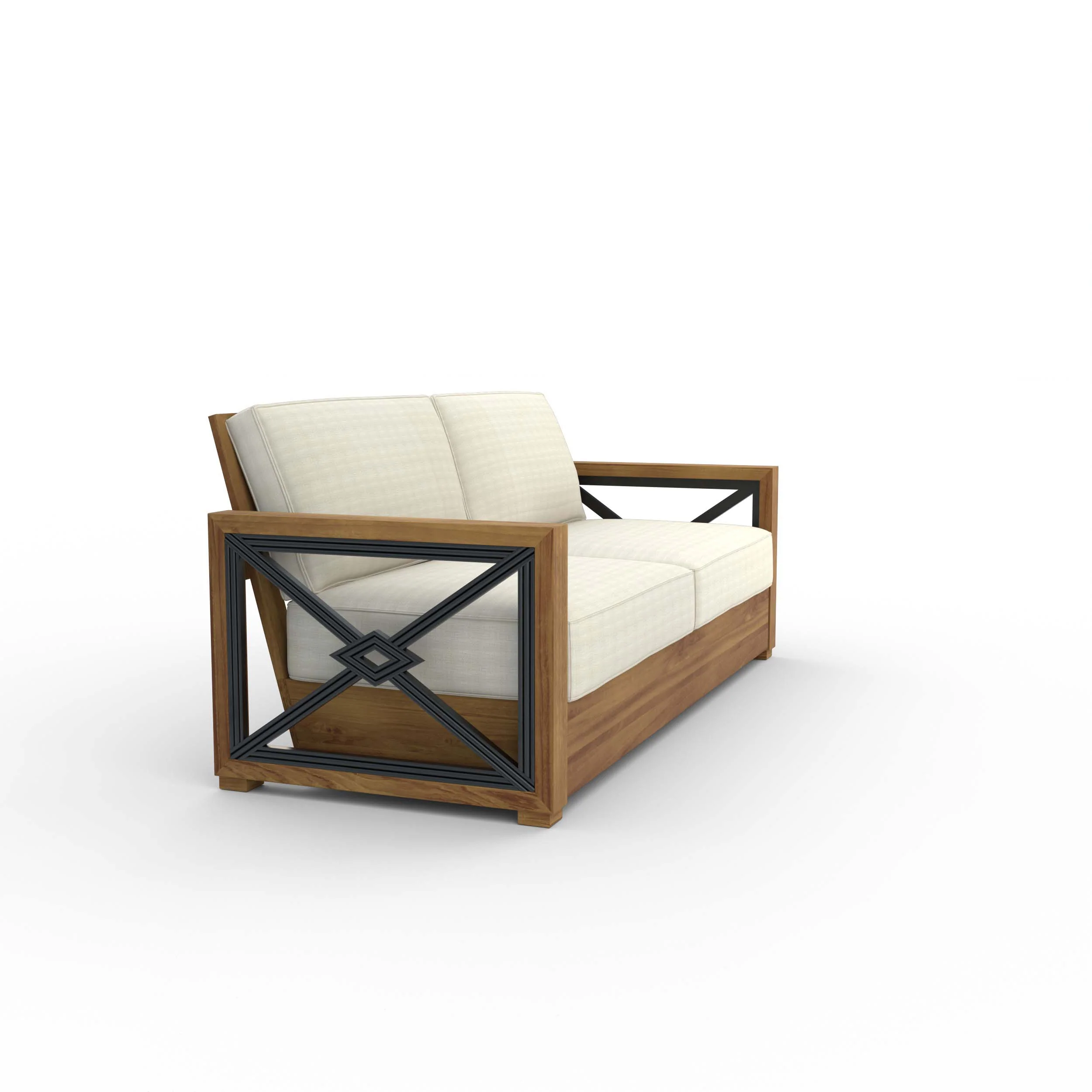 Provence Teak Wood Patio Sofa with Ivory Cushion - Image 45