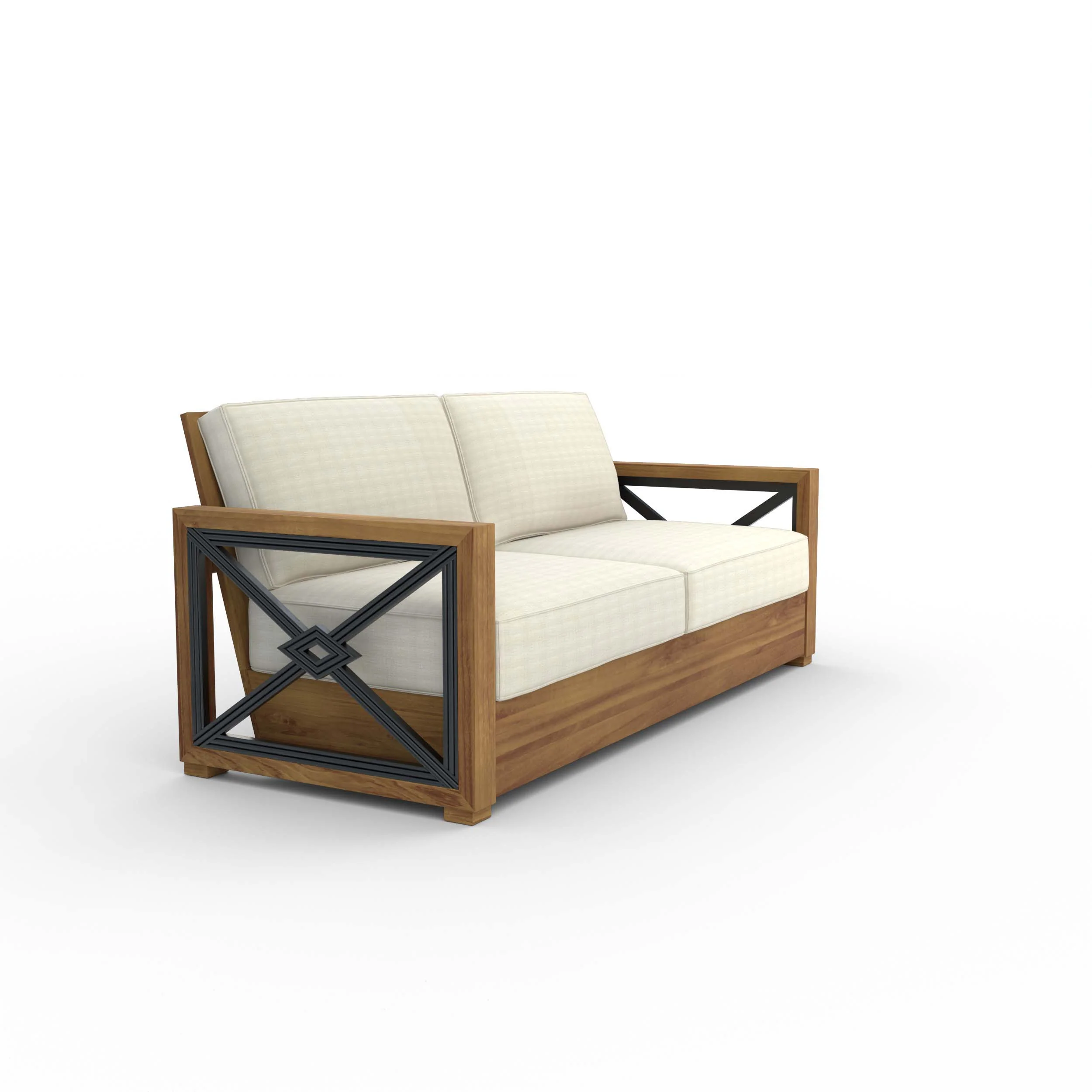 Provence Teak Wood Patio Sofa with Ivory Cushion - Image 46