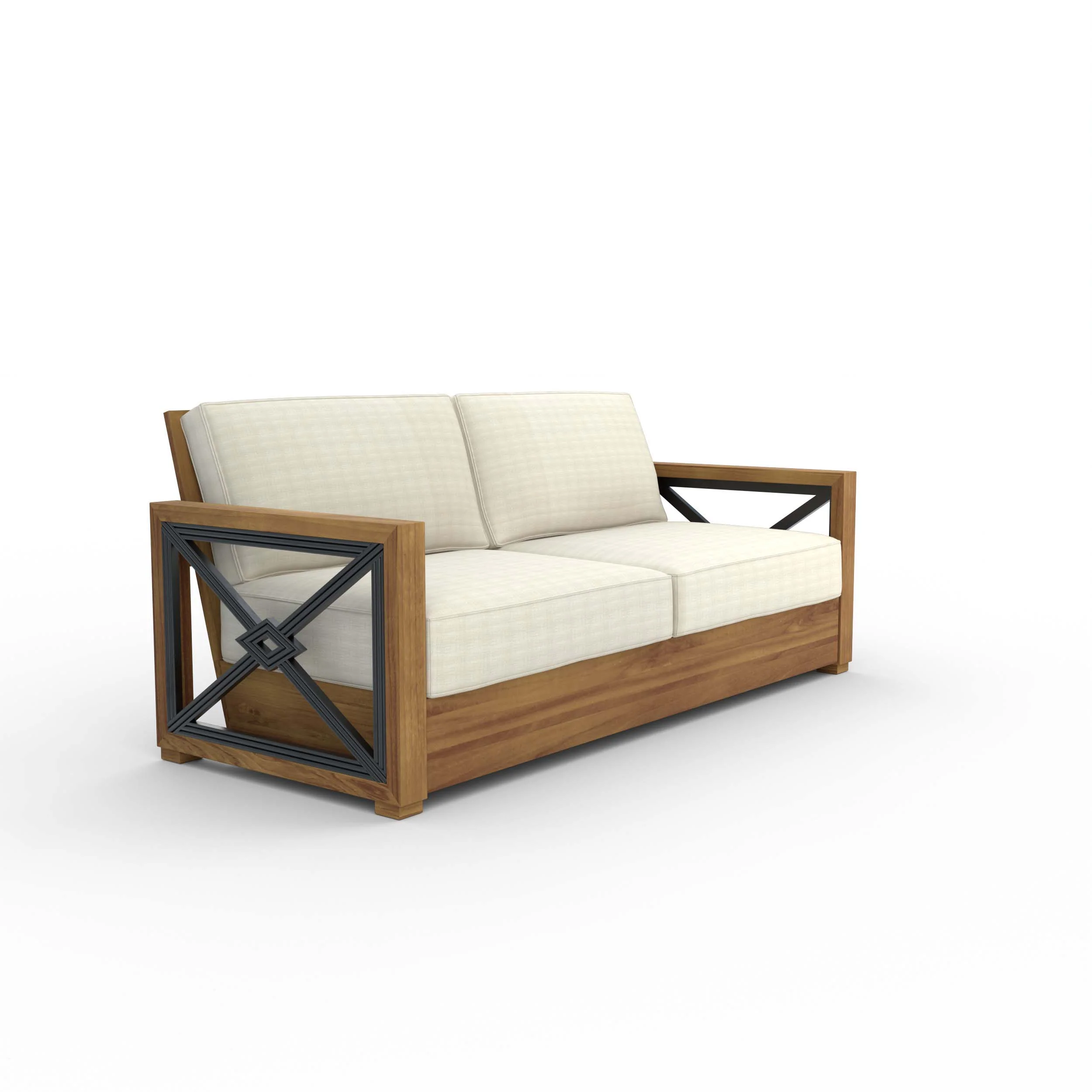 Provence Teak Wood Patio Sofa with Ivory Cushion - Image 47