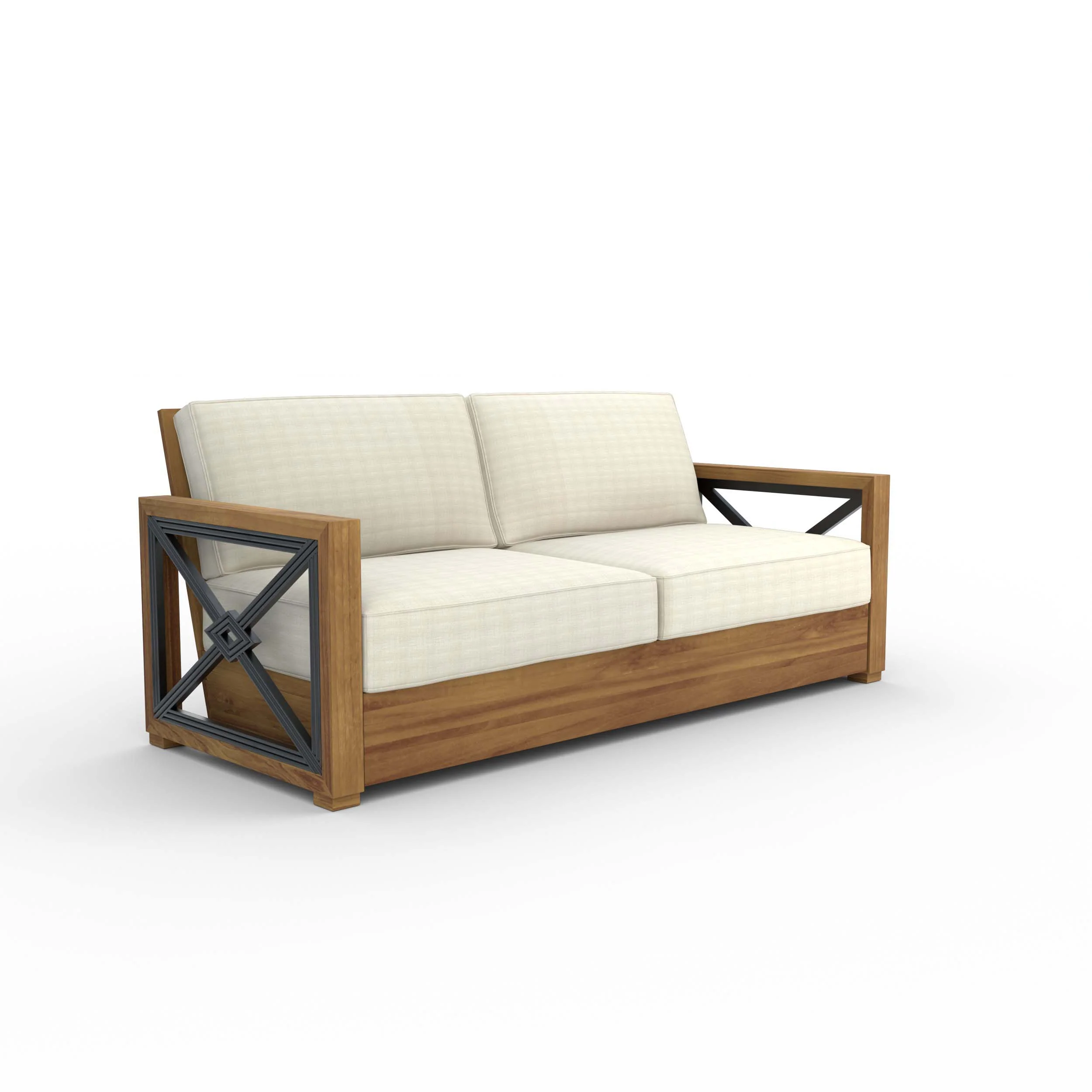 Provence Teak Wood Patio Sofa with Ivory Cushion - Image 48