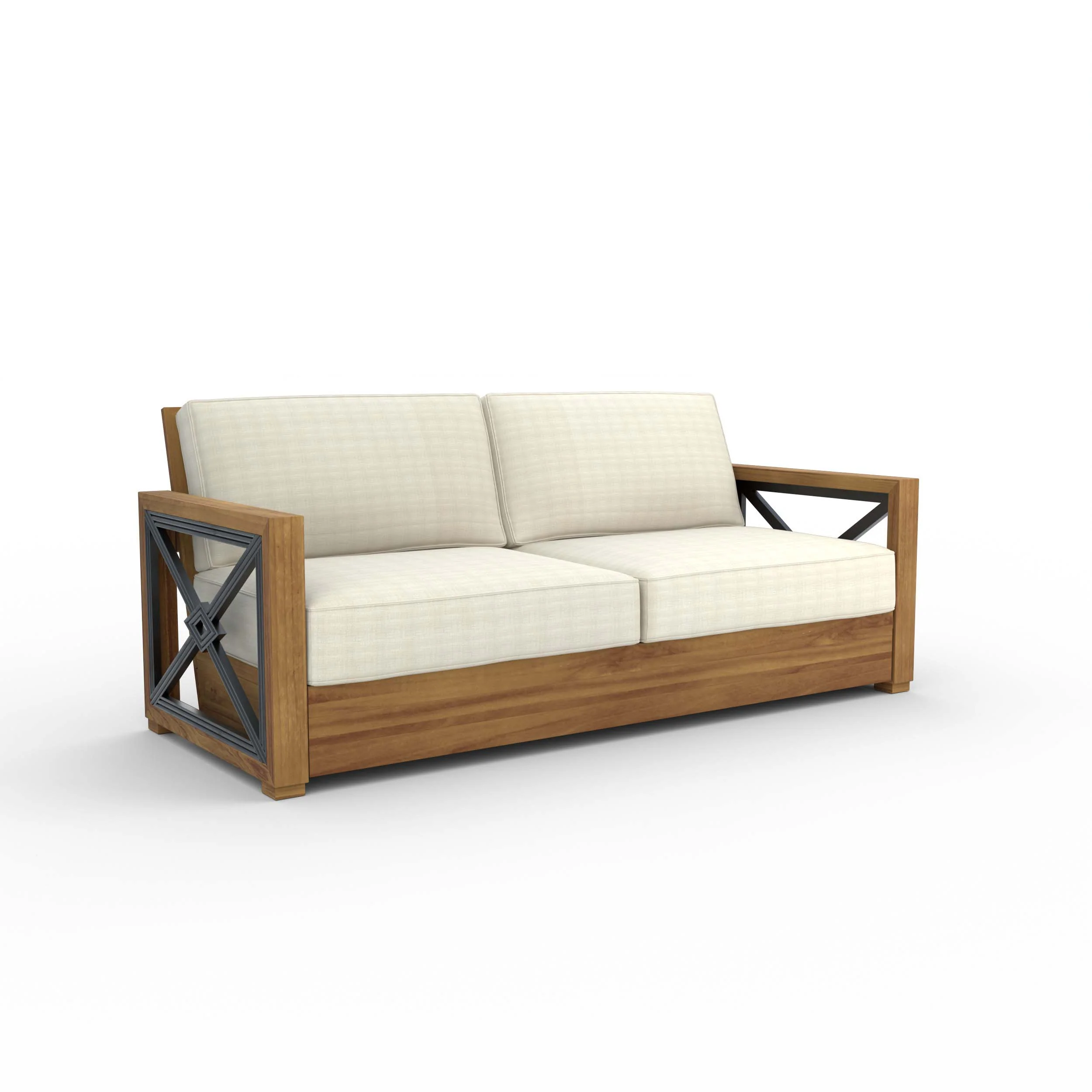 Provence Teak Wood Patio Sofa with Ivory Cushion - Image 49