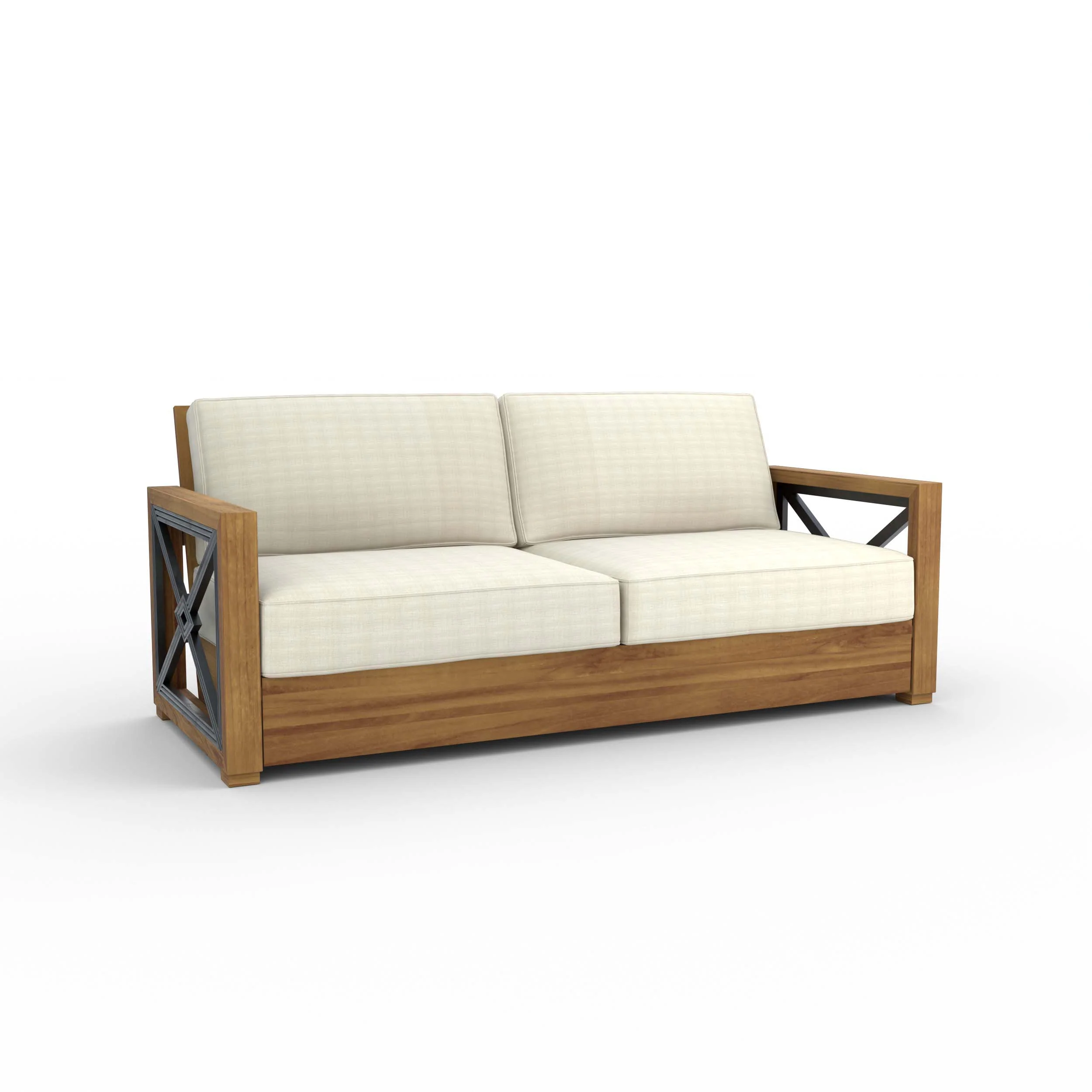 Provence Teak Wood Patio Sofa with Ivory Cushion - Image 50