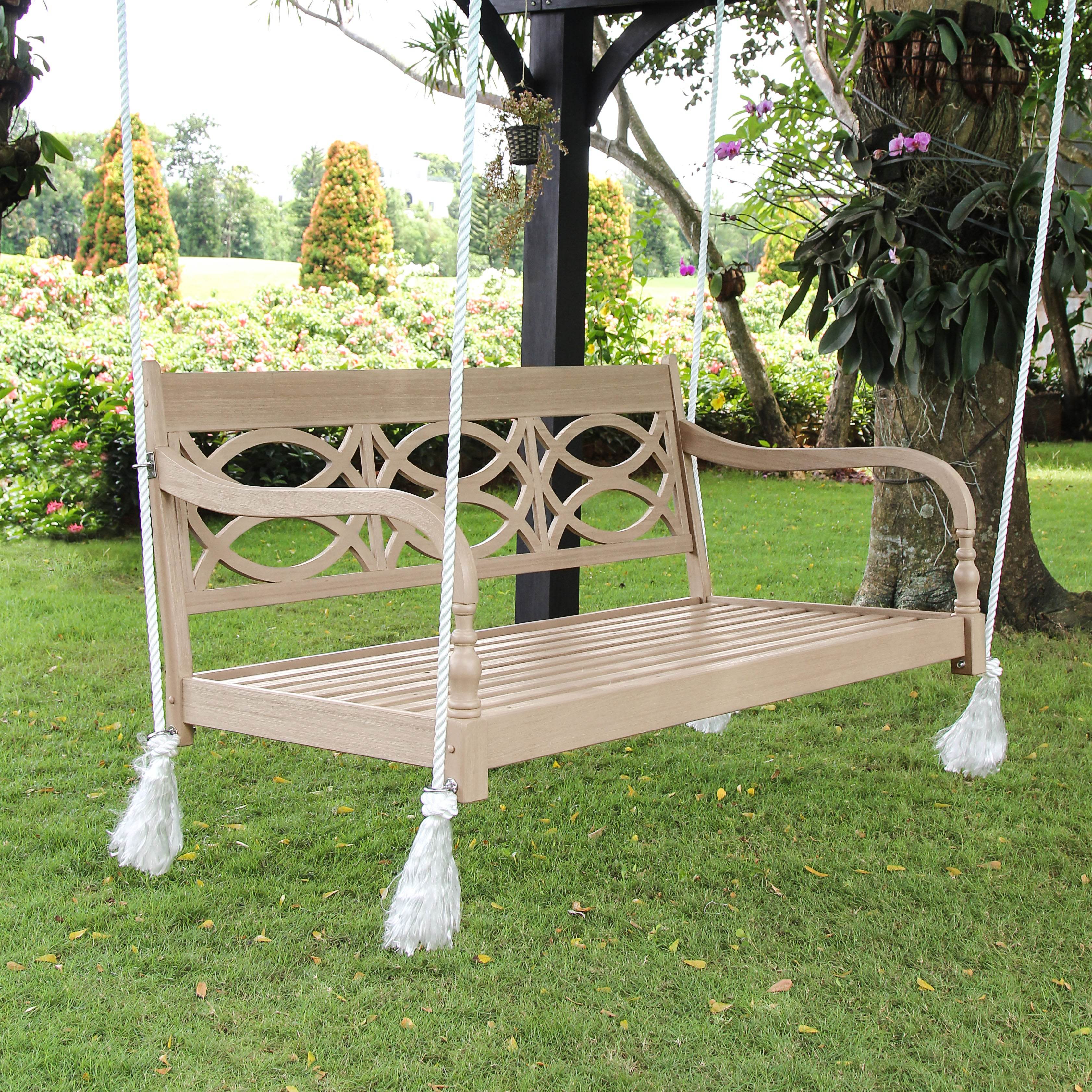 Renley Mahogany Wood Lime Wash Outdoor Swing Daybed with Oyster Cushion - Image 10