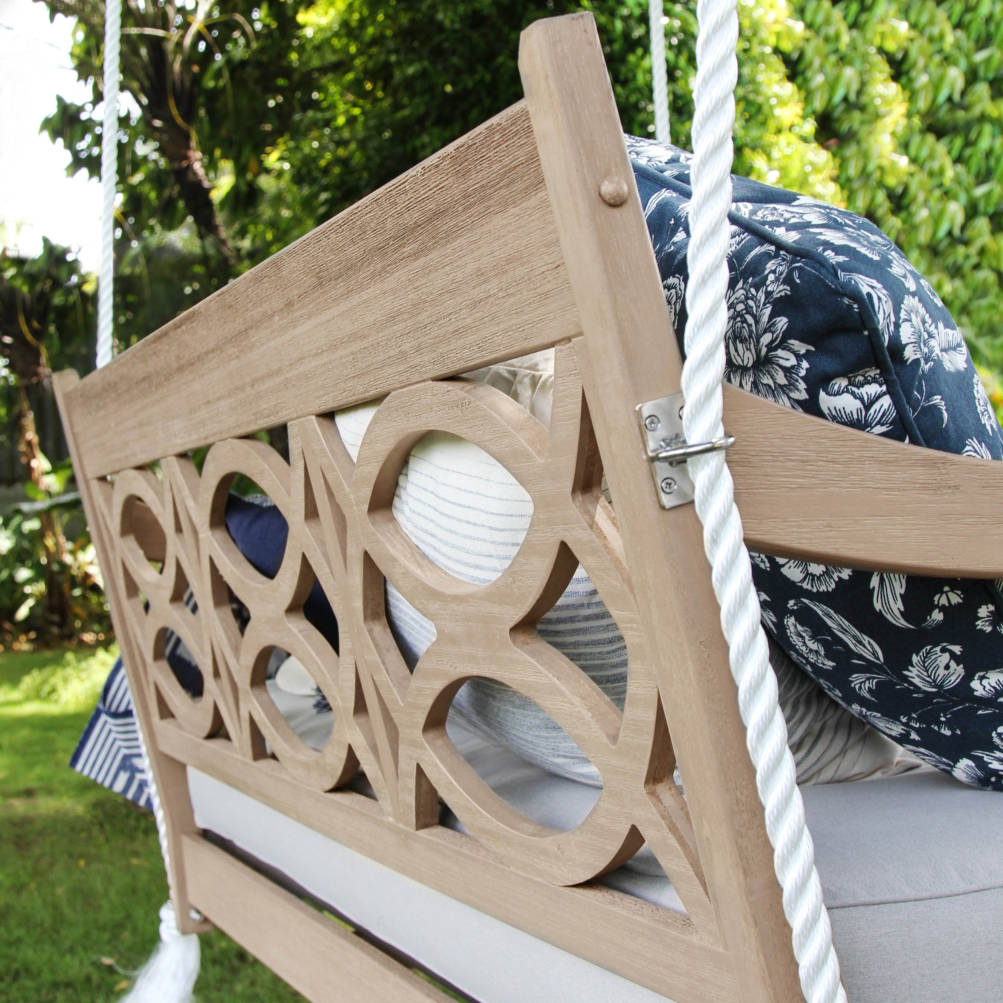 Renley Mahogany Wood Lime Wash Outdoor Swing Daybed with Oyster Cushion - Image 13