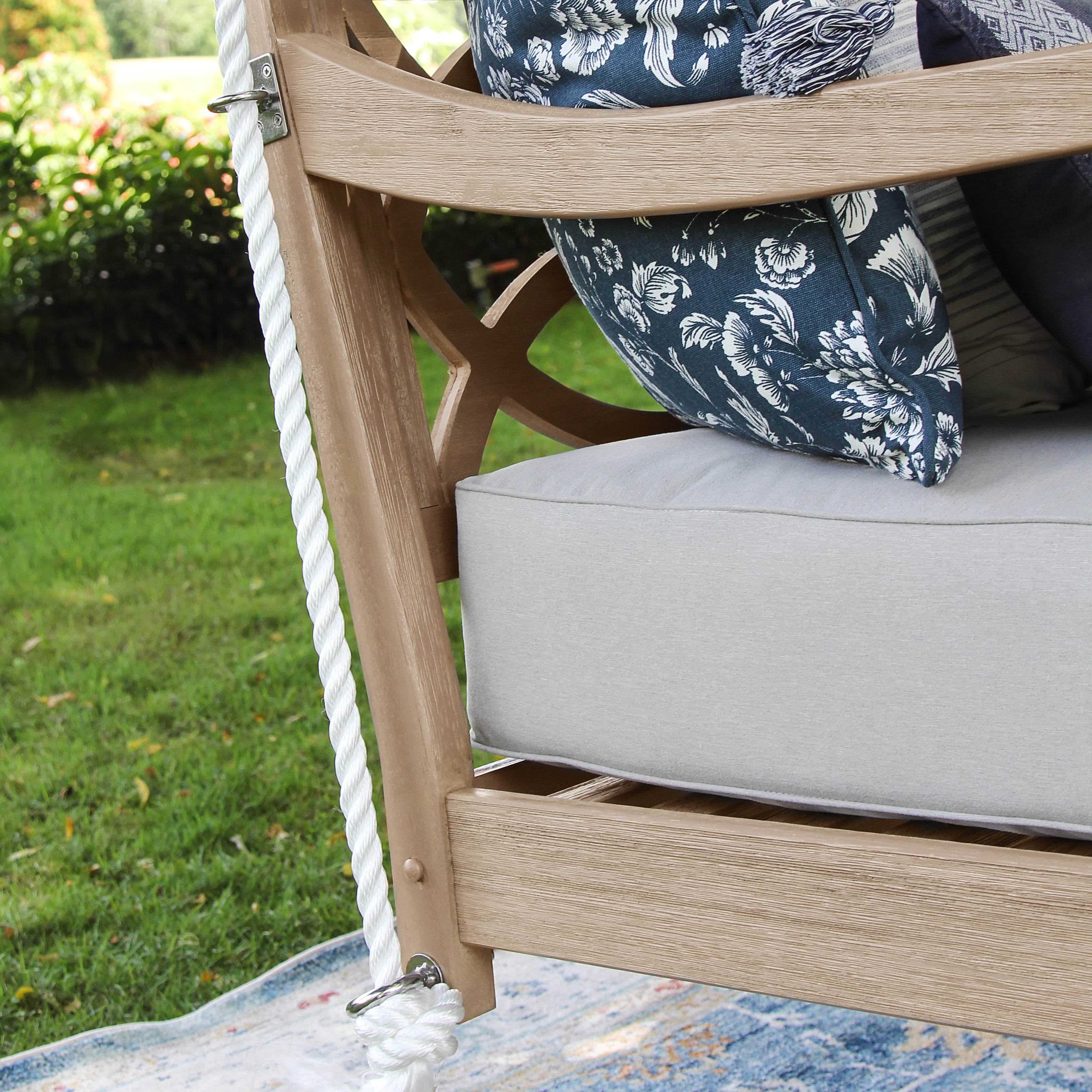Renley Mahogany Wood Lime Wash Outdoor Swing Daybed with Oyster Cushion - Image 14