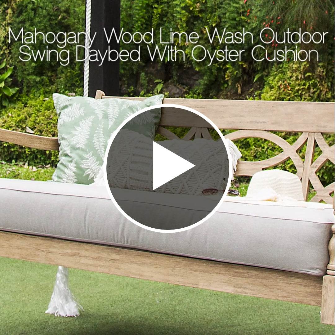 Renley Mahogany Wood Lime Wash Outdoor Swing Daybed with Oyster Cushion - Image 4