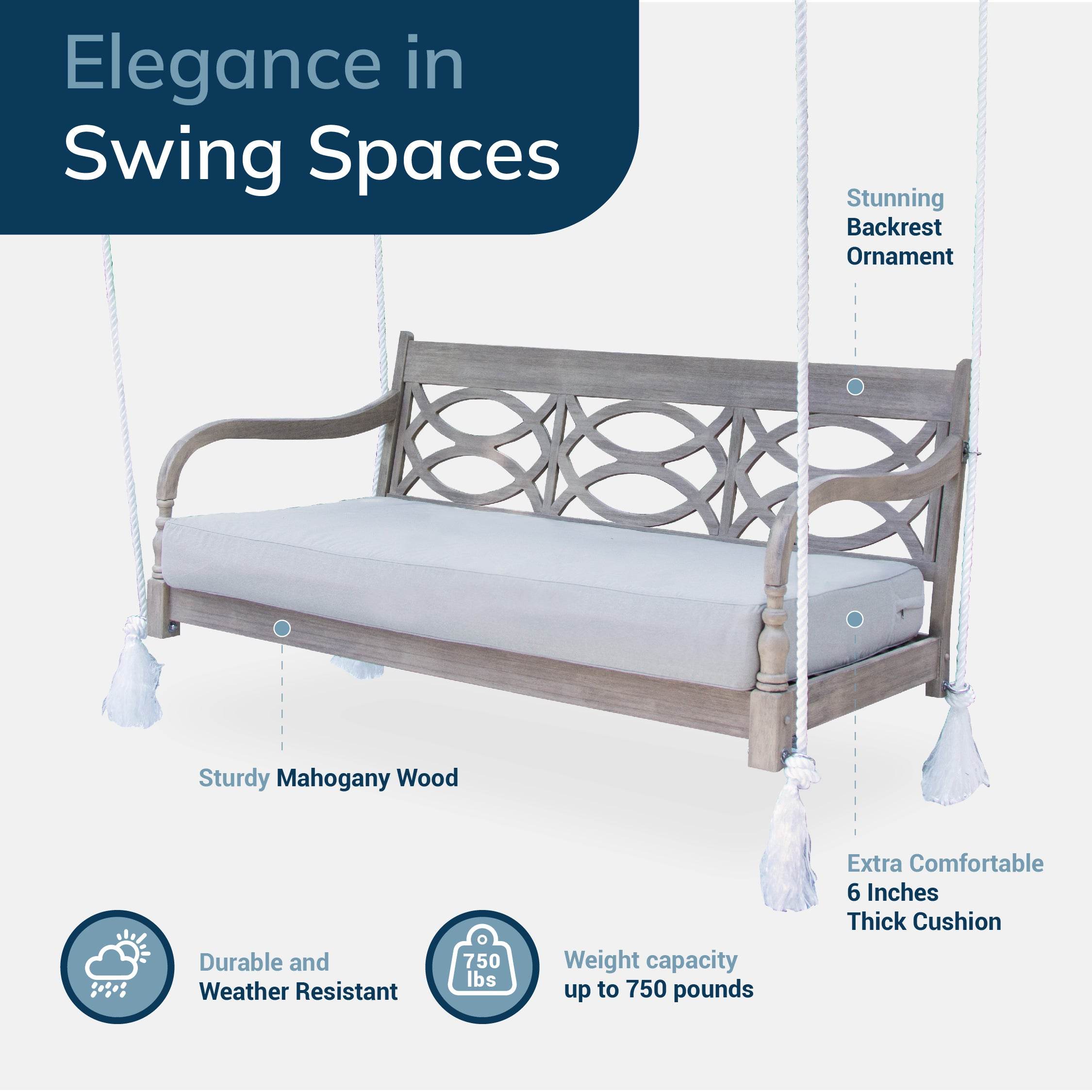 Renley Mahogany Wood Lime Wash Outdoor Swing Daybed with Oyster Cushion - Image 5