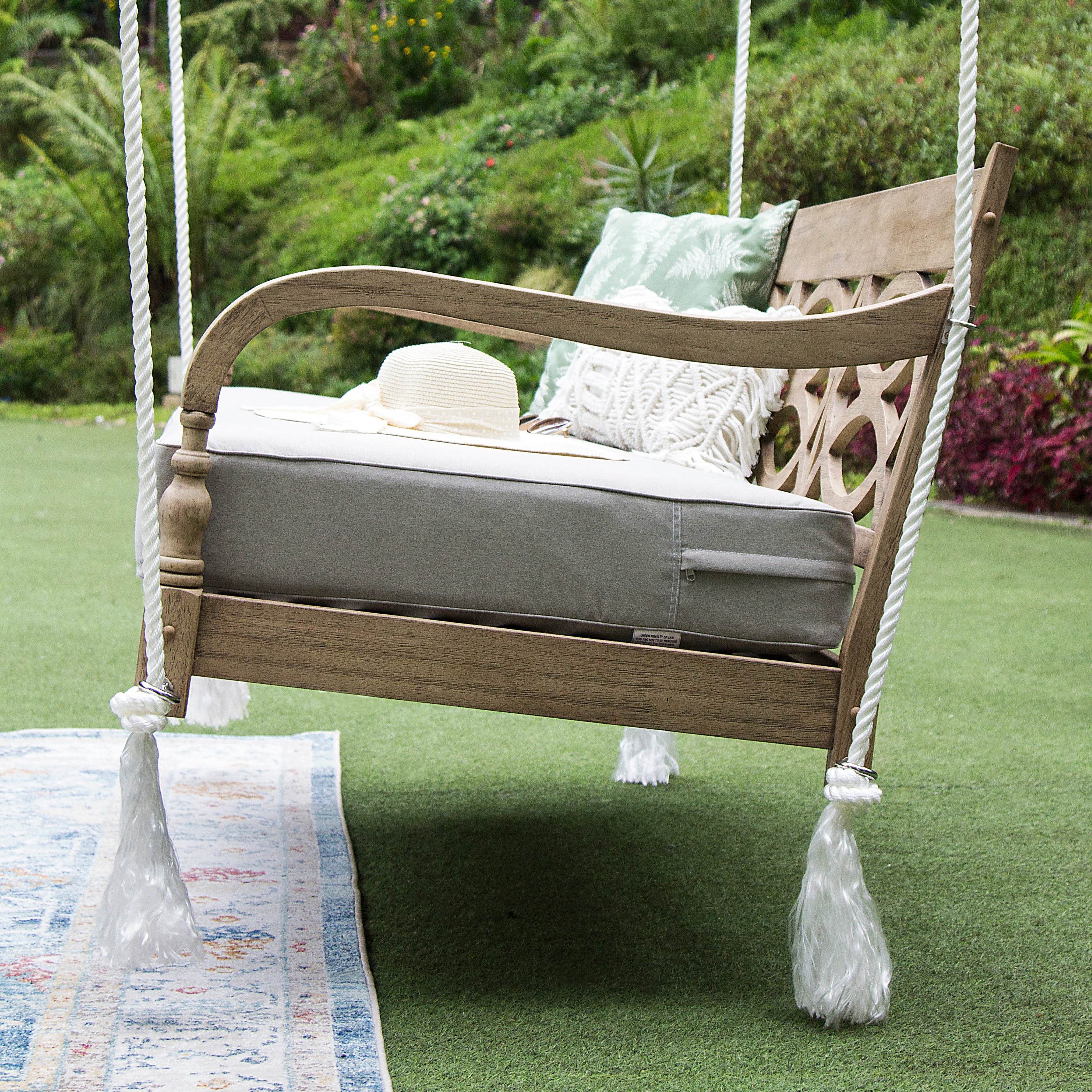 Renley Mahogany Wood Lime Wash Outdoor Swing Daybed with Oyster Cushion - Image 8