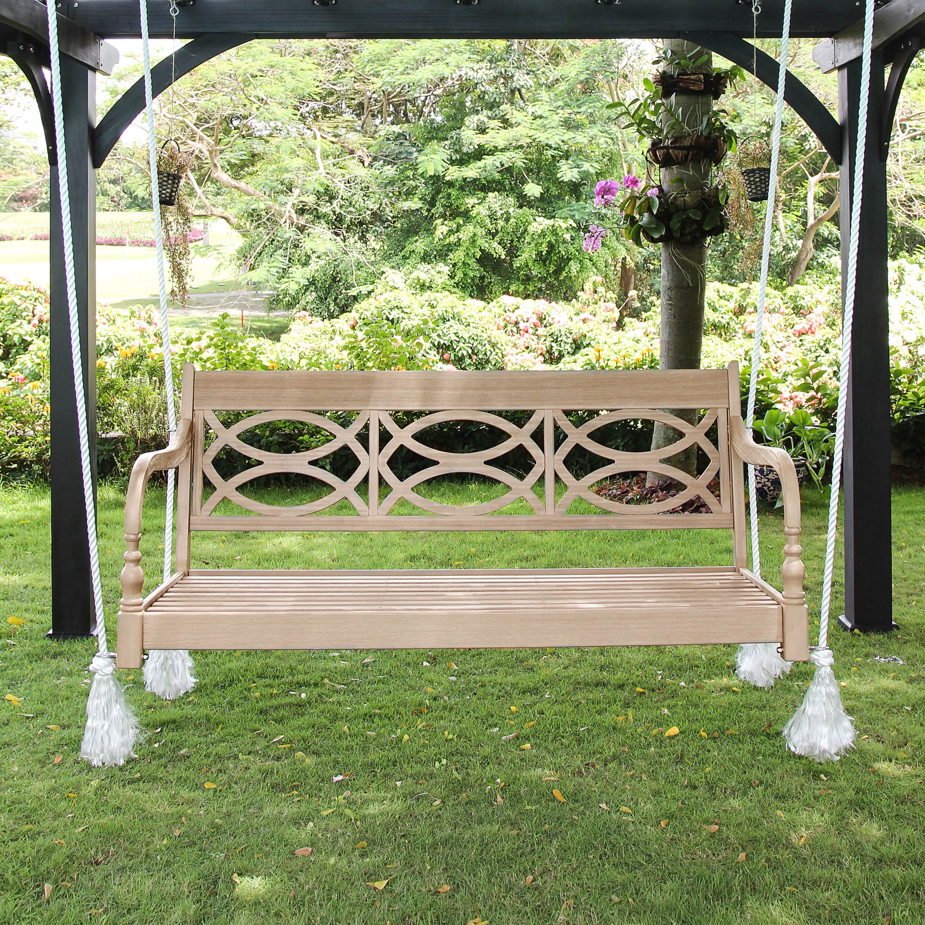 Renley Mahogany Wood Lime Wash Outdoor Swing Daybed with Oyster Cushion - Image 9