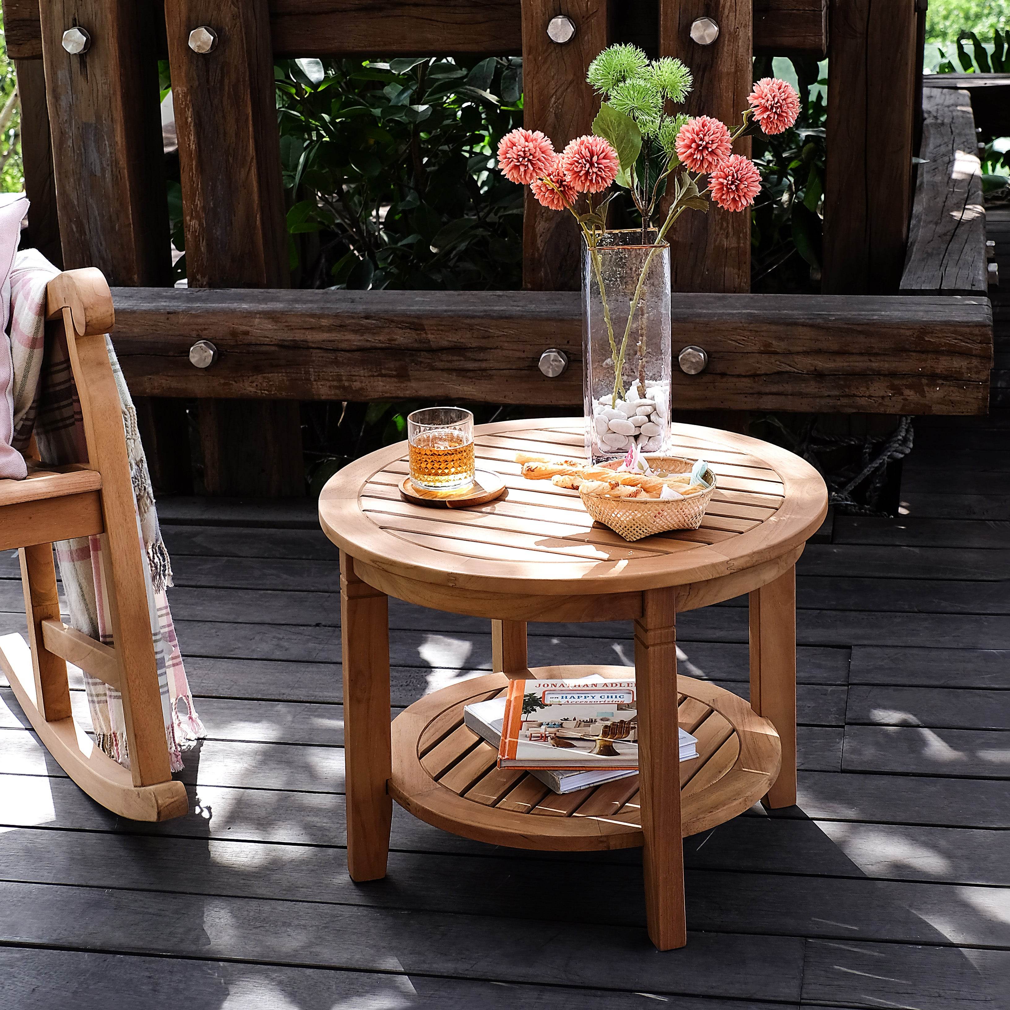 Richmond Teak Wood 3 Piece Patio Adirondack Conversation Set - Image 12