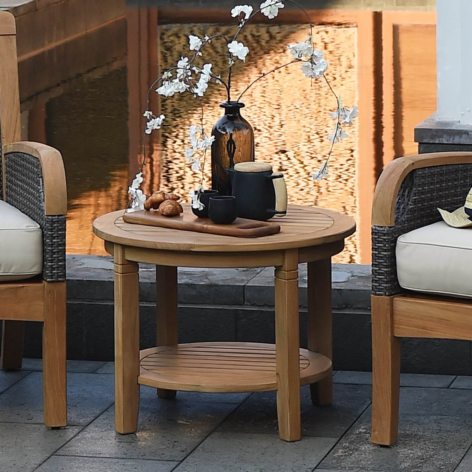 Richmond Teak Wood 24-inch Outdoor Side Table with Shelf - Image 6