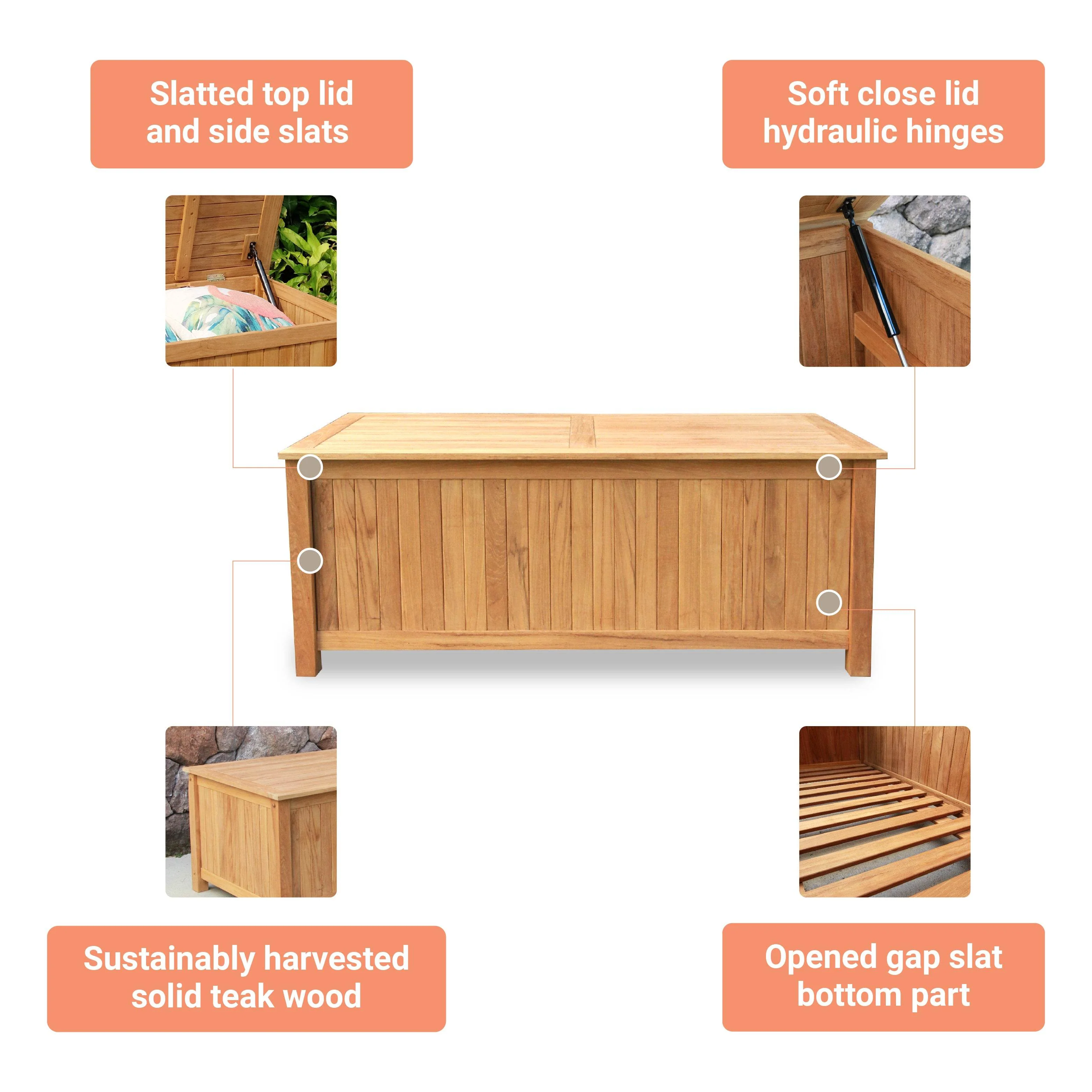 Richmond Teak Wood 48 Inch Outdoor Storage Deck Box - Image 4