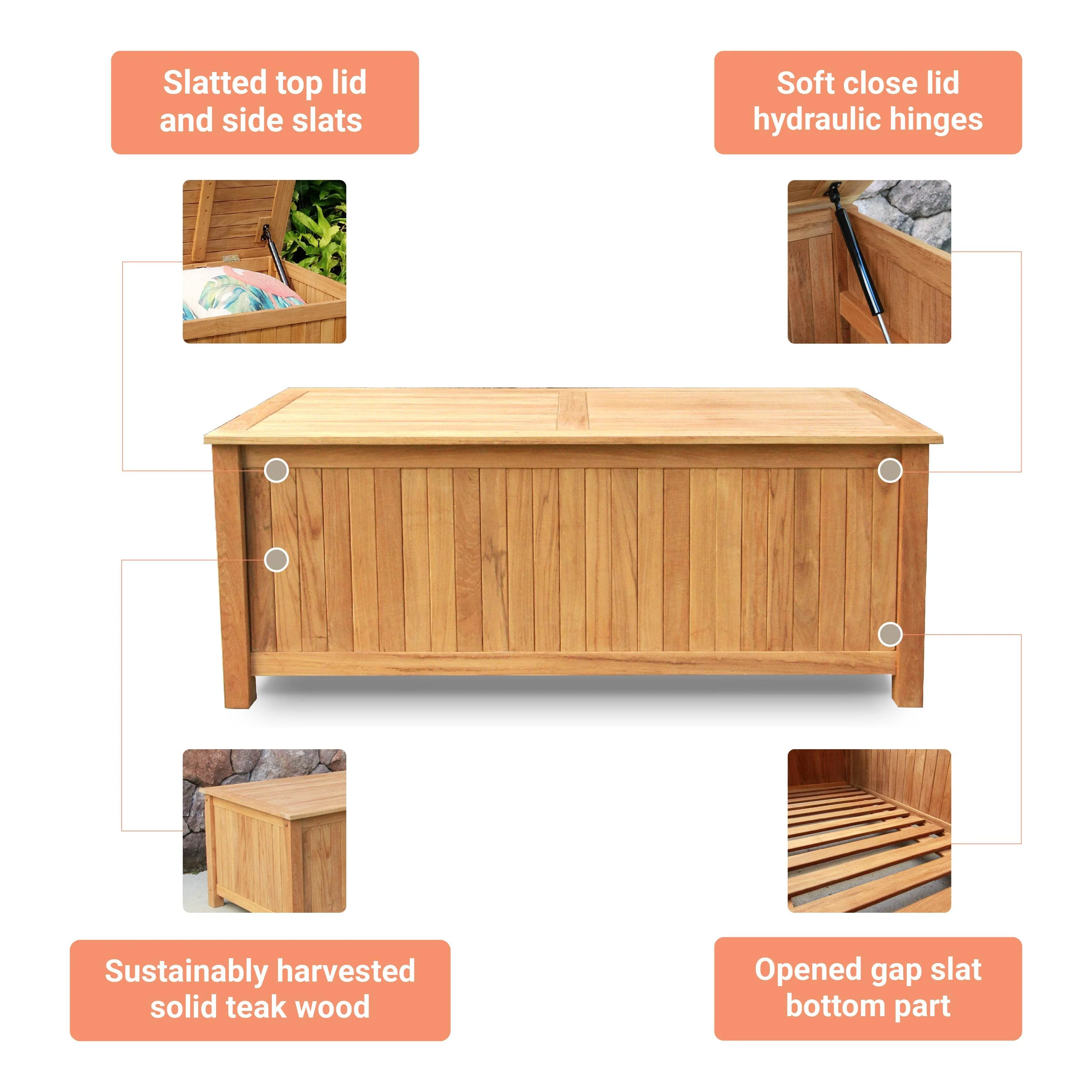 Richmond Teak Wood 60 Inch Outdoor Storage Deck Box - Image 4