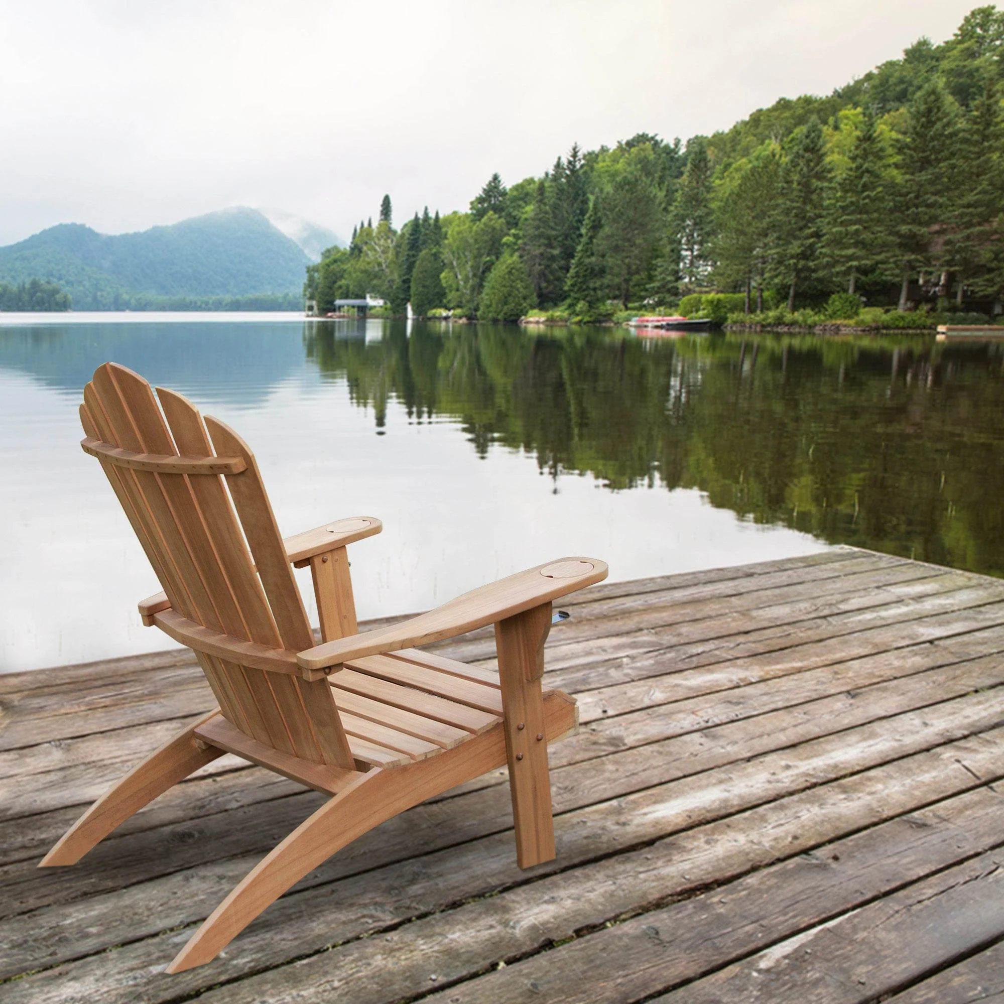Richmond Teak Wood Adirondack Chair with Cup Holder - Image 10