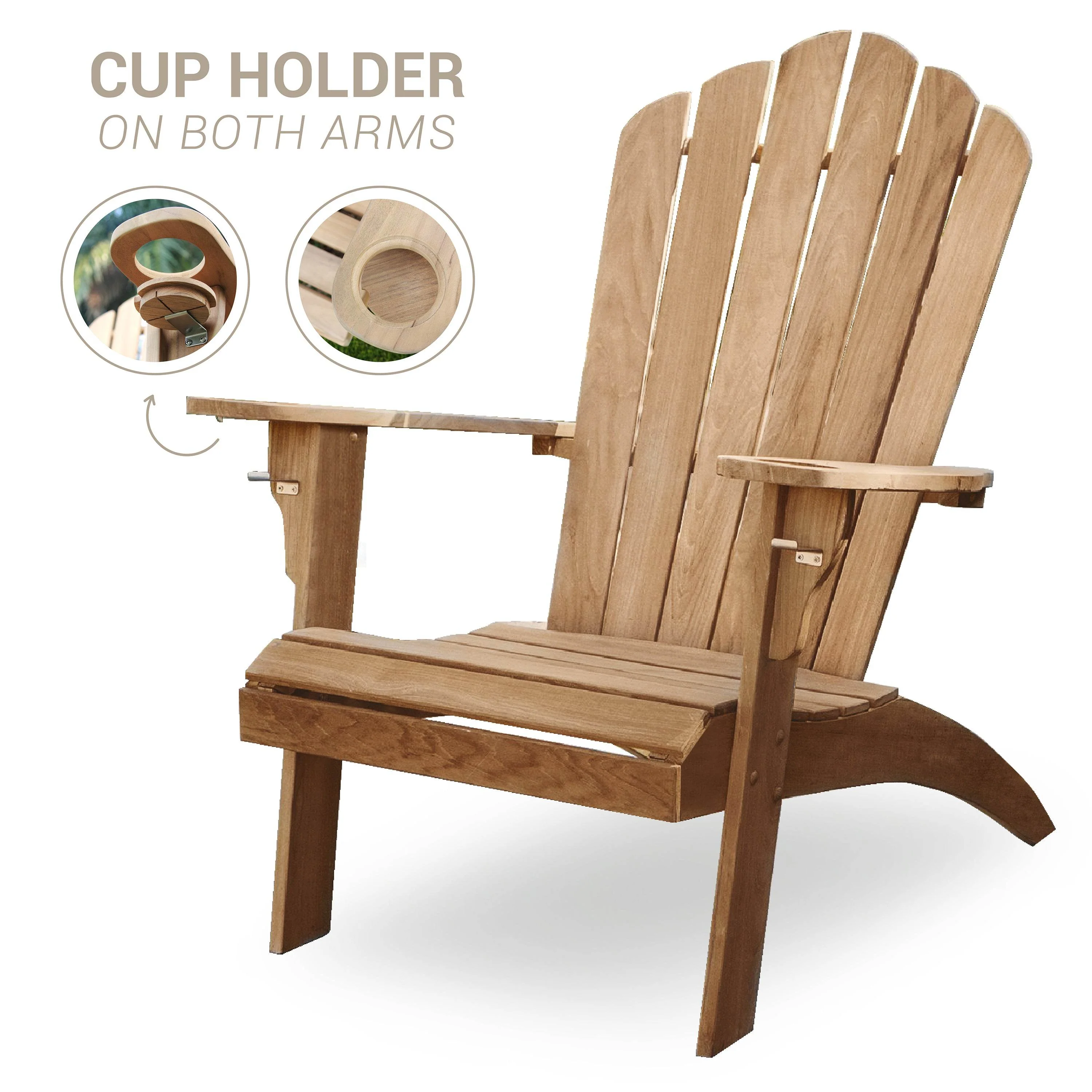 Richmond Teak Wood Adirondack Chair with Cup Holder - Image 4