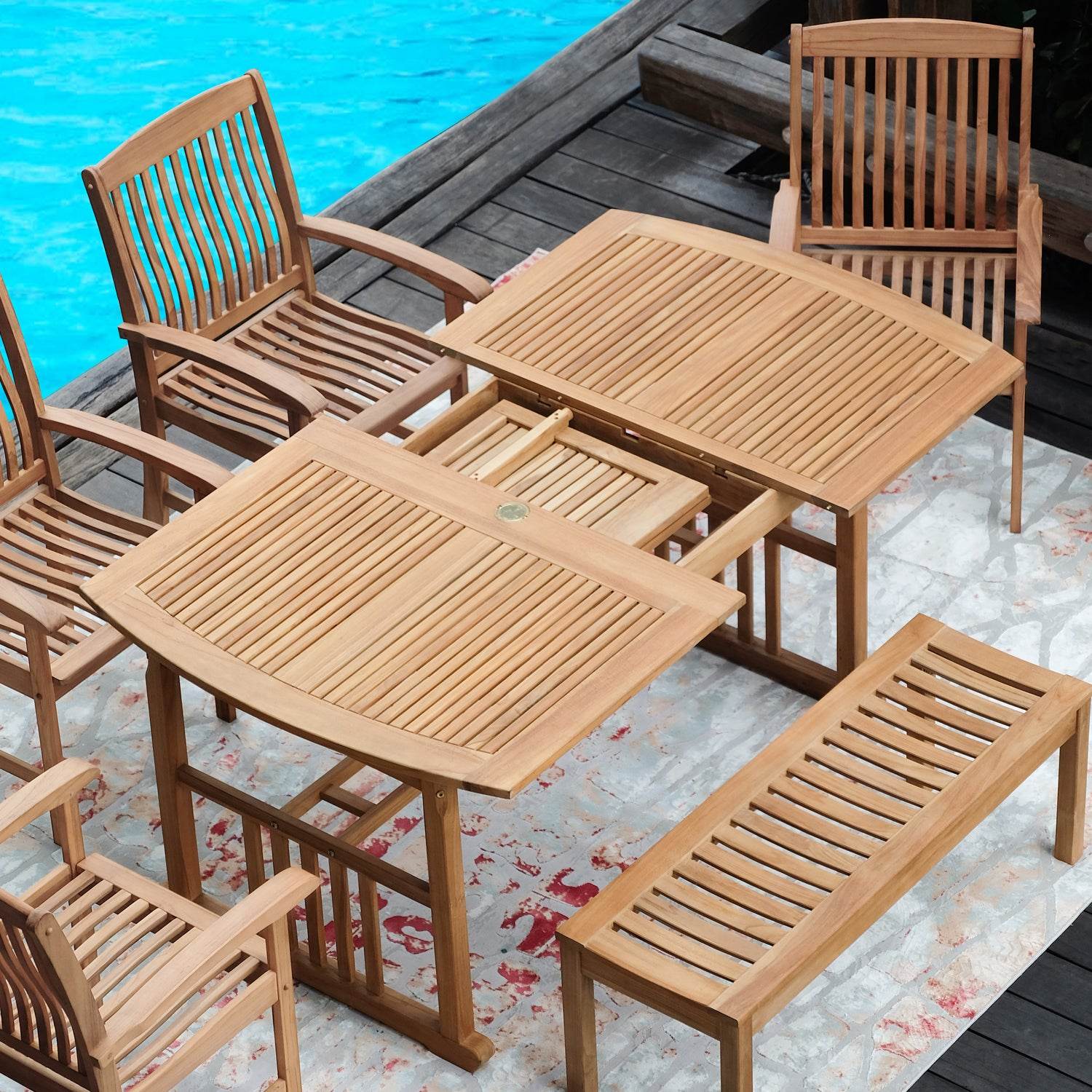 Richmond Teak Wood Extendable Outdoor Dining Table - Image 6