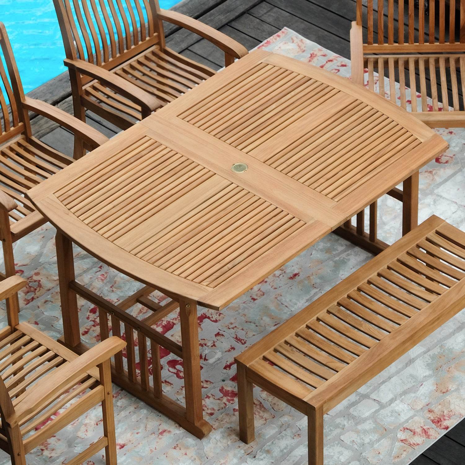 Richmond Teak Wood Extendable Outdoor Dining Table - Image 7