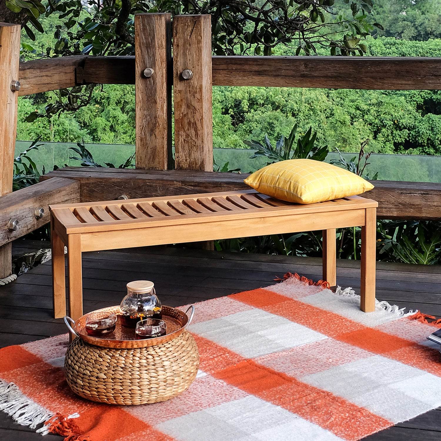 Richmond Teak Wood Outdoor Backless Bench - Image 2