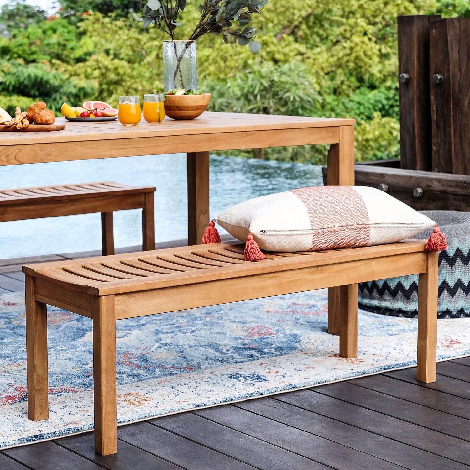 Richmond Teak Wood Outdoor Backless Bench - Image 6