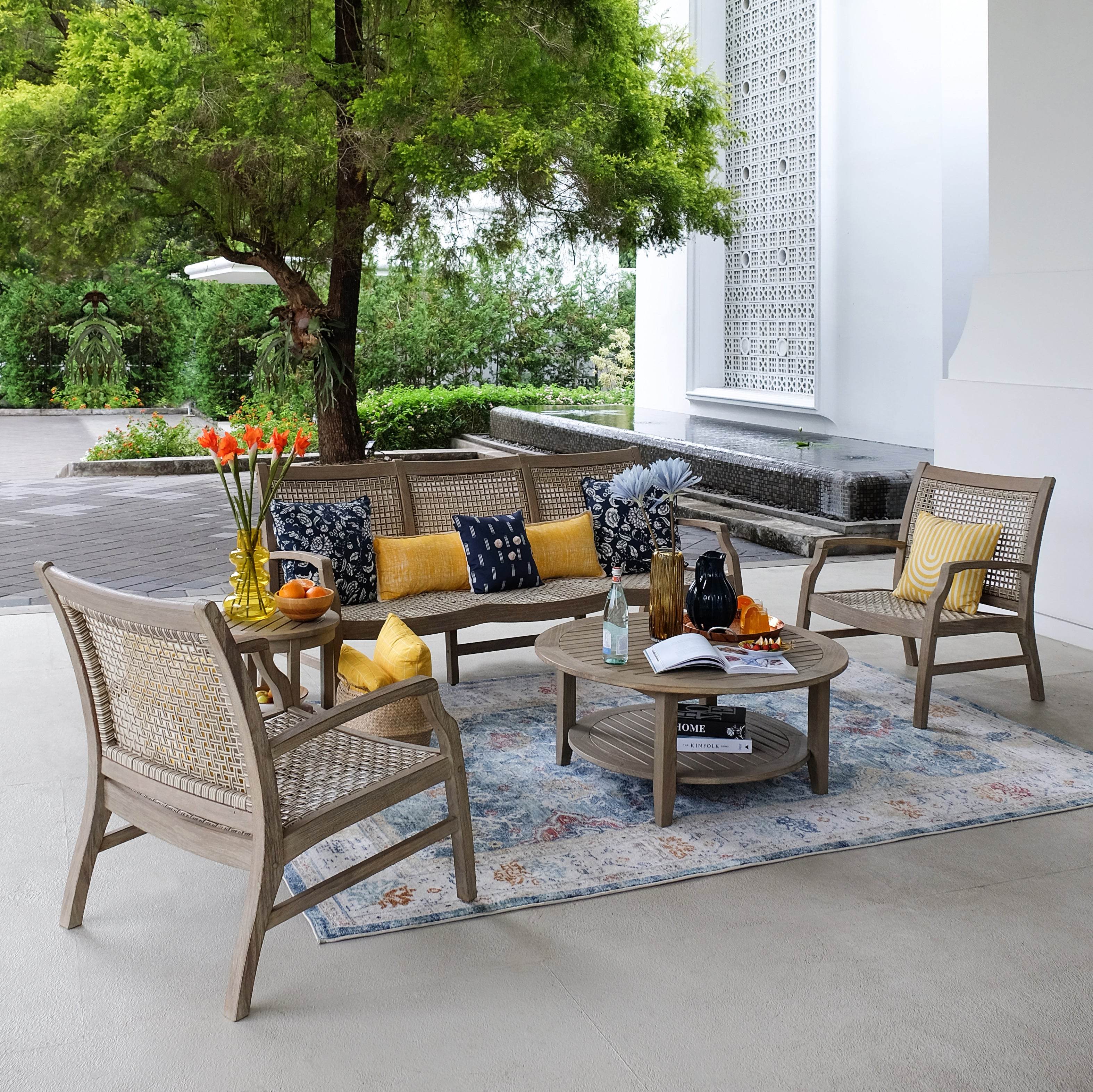 Richmond Weathered Teak Wood Outdoor Round Coffee Table - Image 3