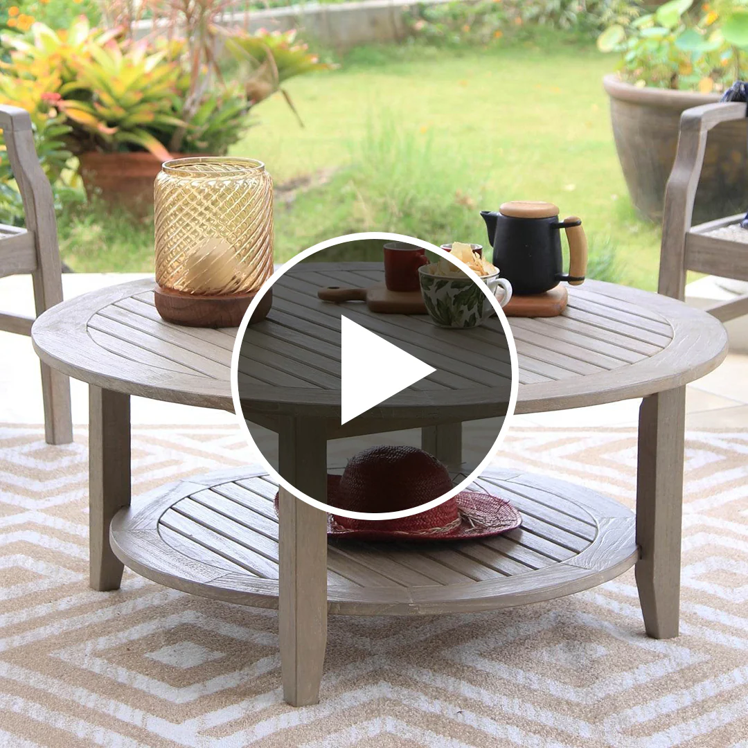 Richmond Weathered Teak Wood Outdoor Round Coffee Table - Image 5