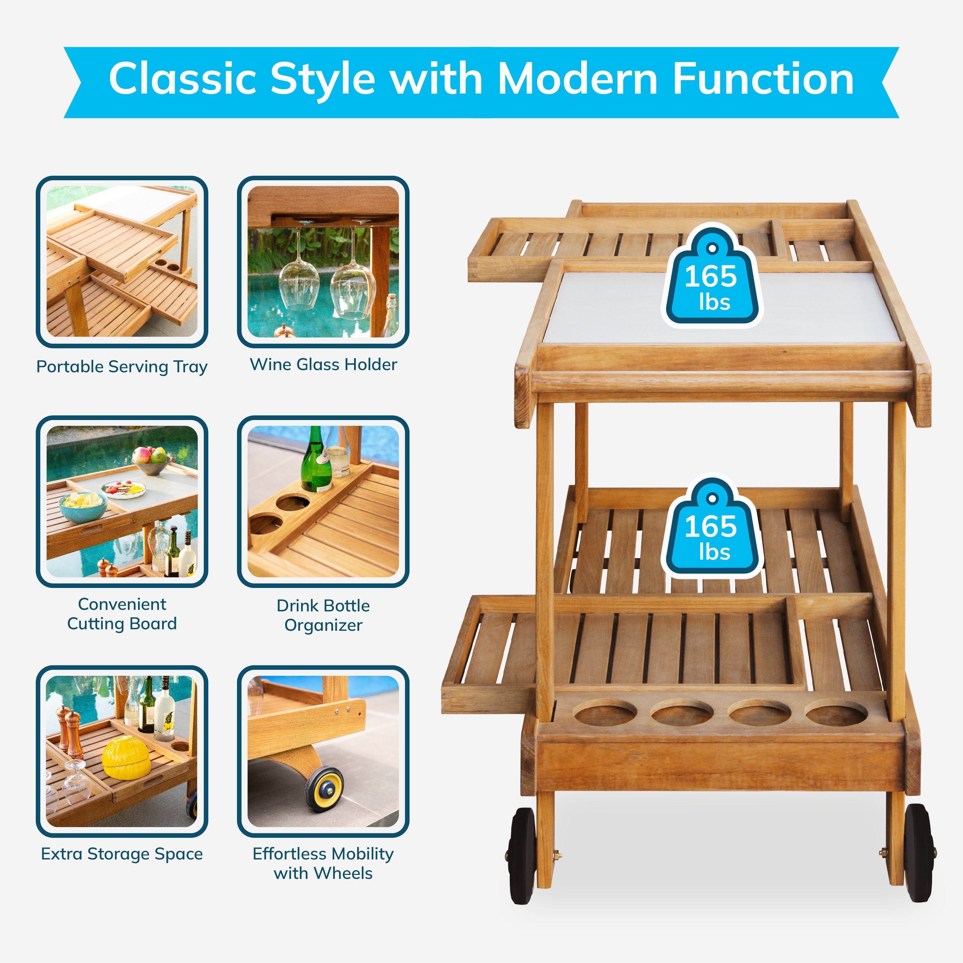 Richmond Teak Wood Outdoor Kitchen Cart - Image 5