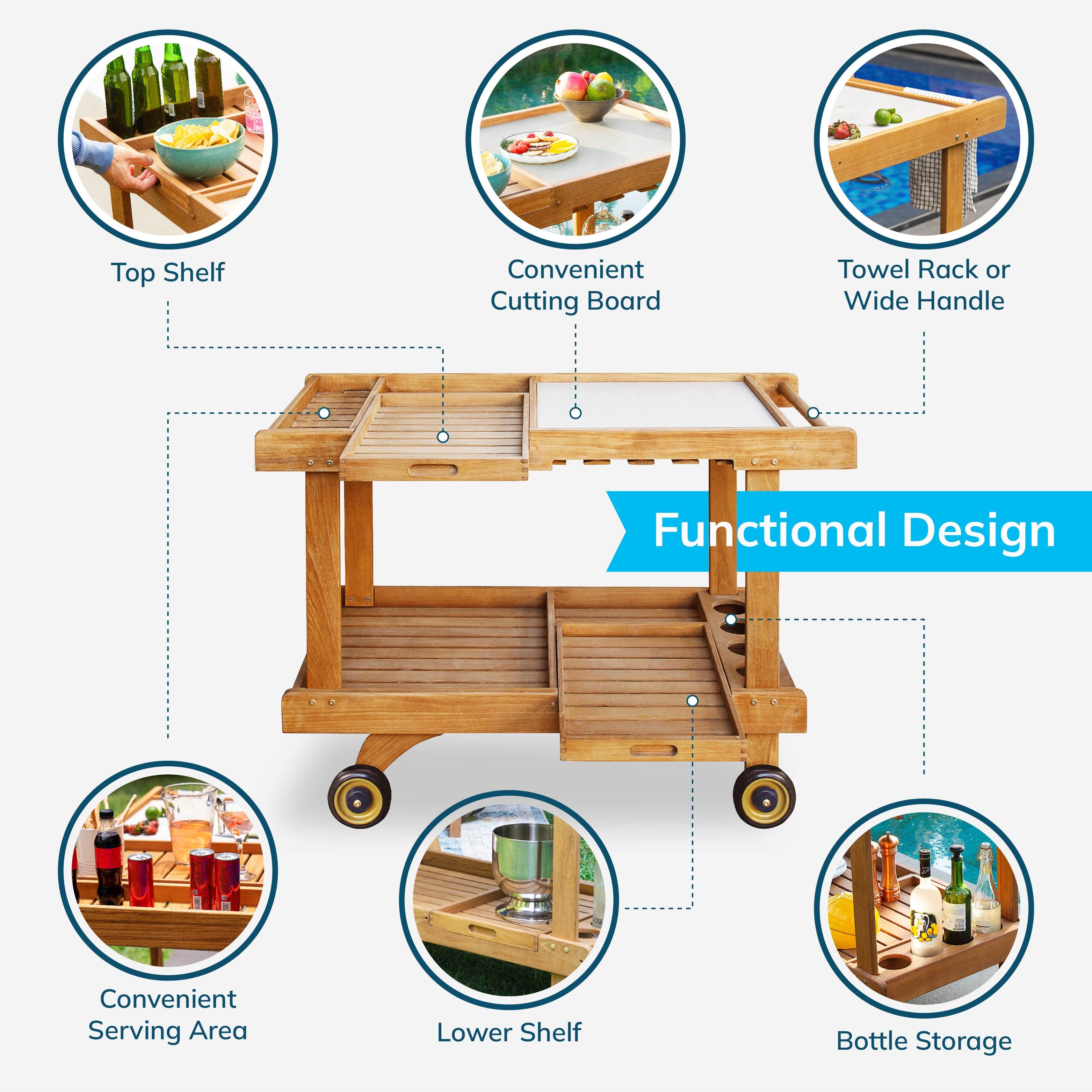 Richmond Teak Wood Outdoor Kitchen Cart - Image 6