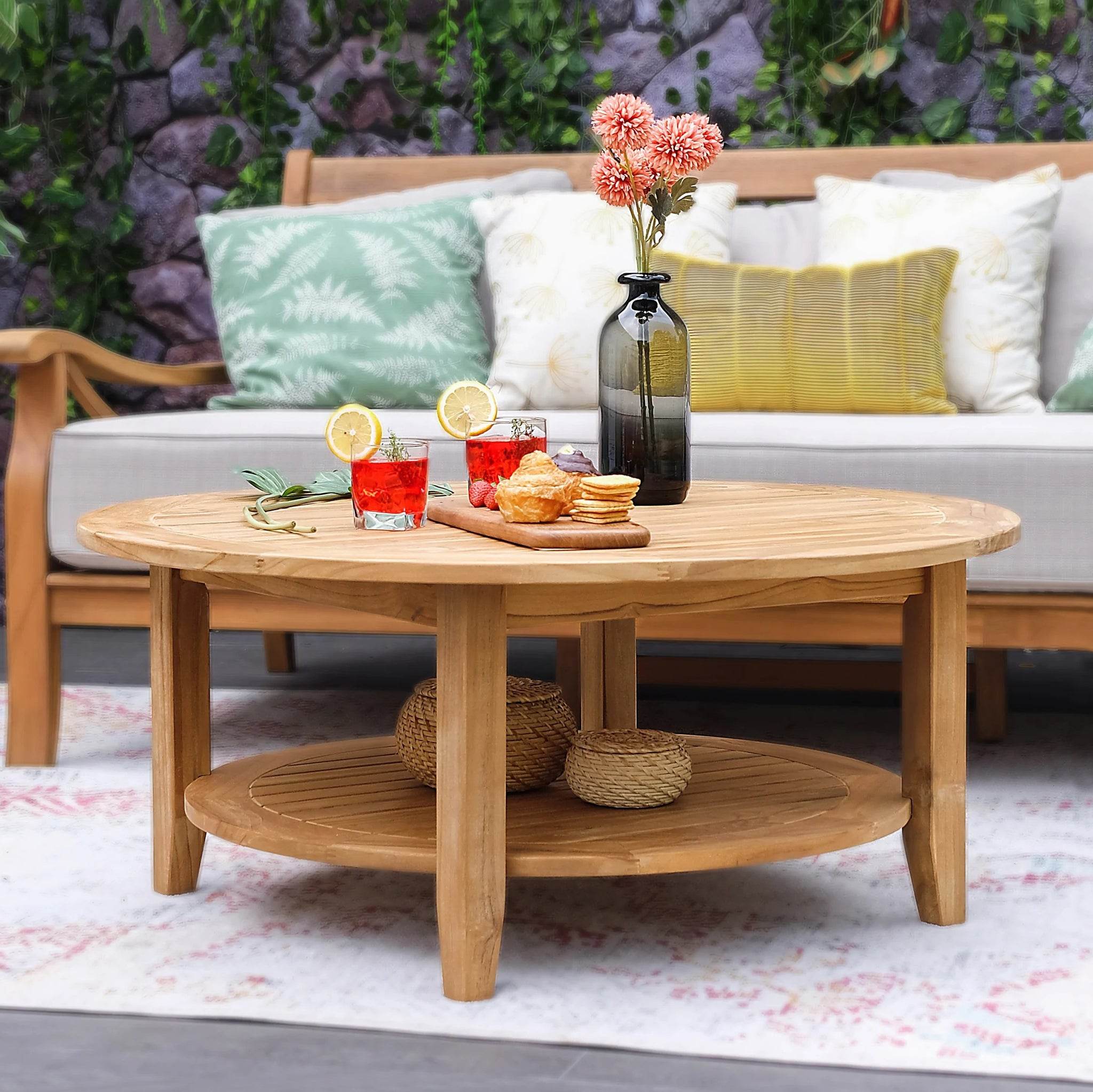Richmond Teak Wood Outdoor Round Coffee Table - Image 4