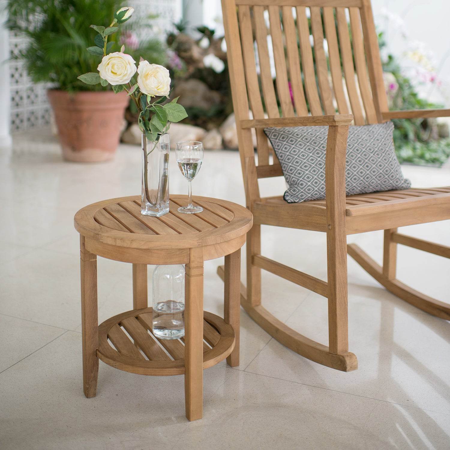 Richmond Teak Wood Outdoor Side Table with Shelf - Image 4