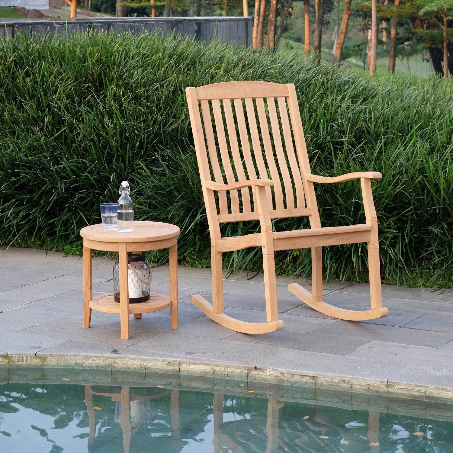 Richmond Teak Wood Outdoor Side Table with Shelf - Image 7