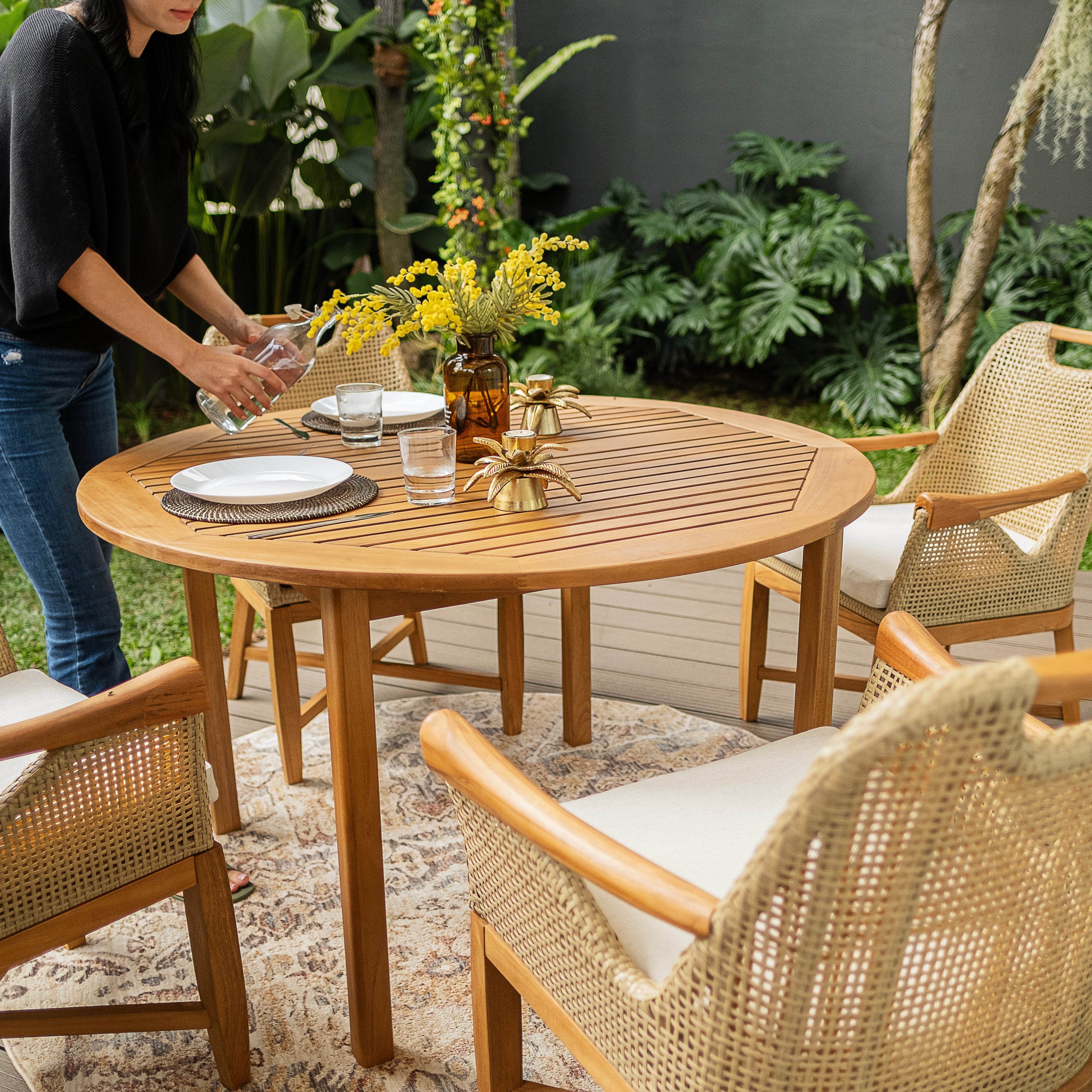 Richmond Teak Wood Round Outdoor Dining Table - Image 4