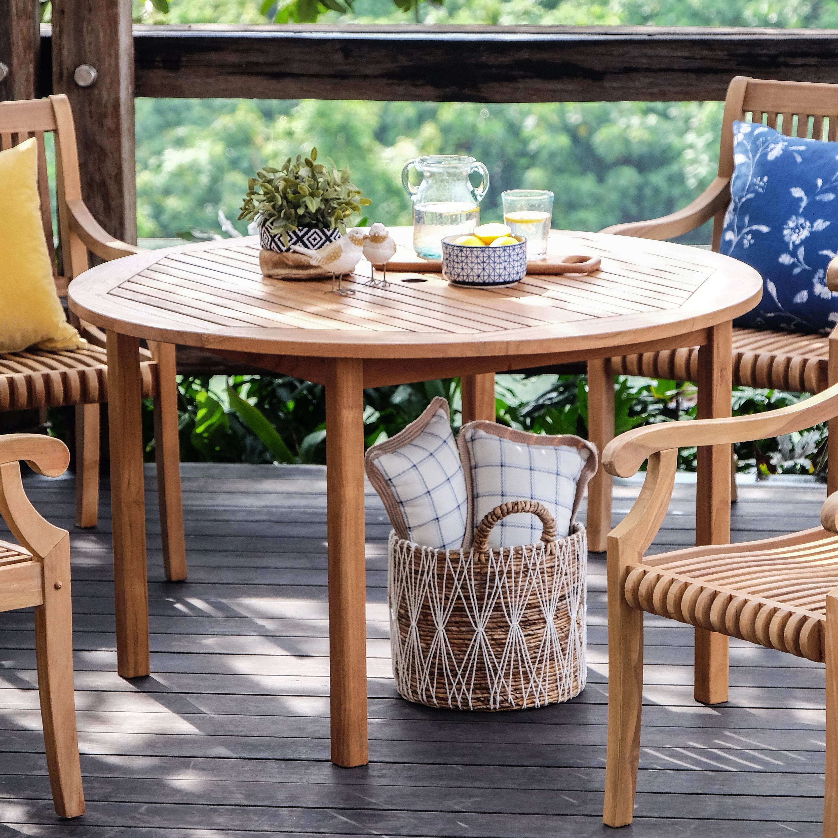 Richmond Teak Wood Round Outdoor Dining Table - Image 6