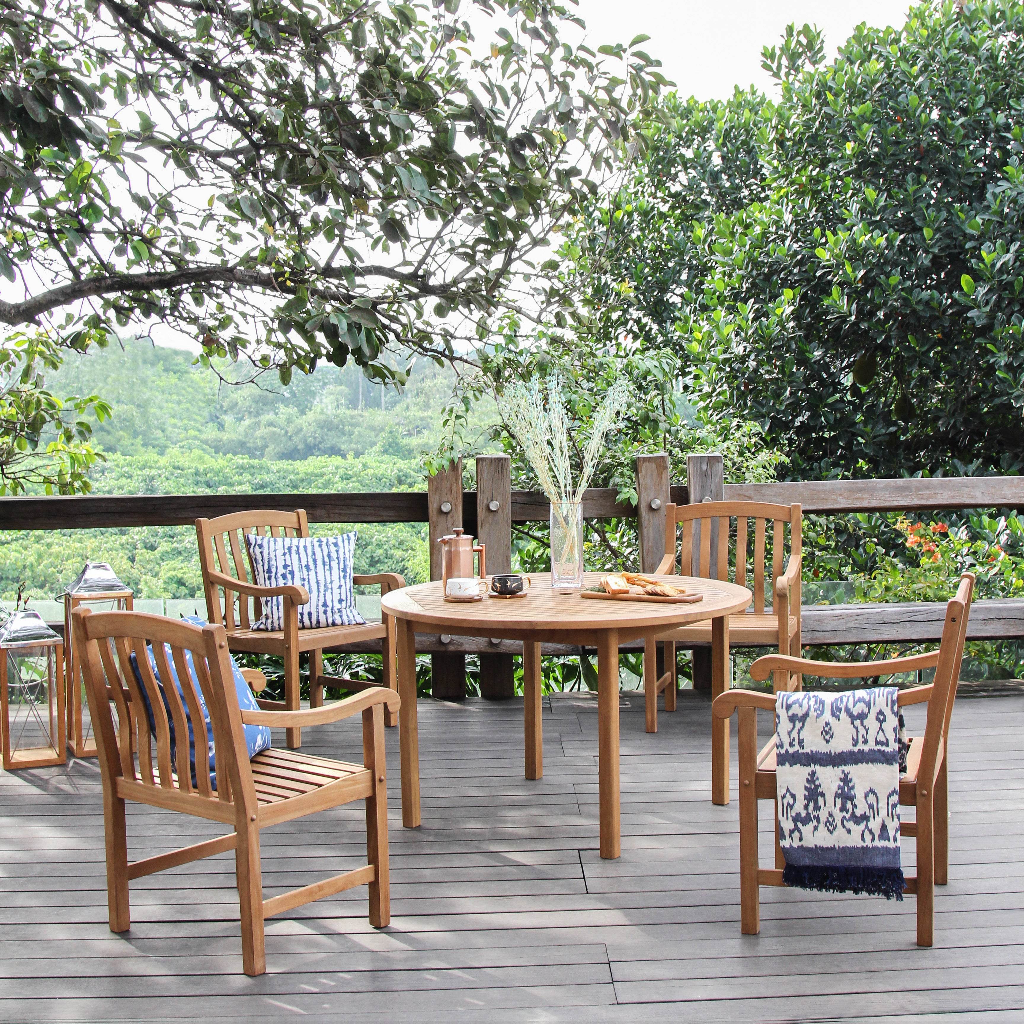 Richmond Teak Wood Round Outdoor Dining Table - Image 7