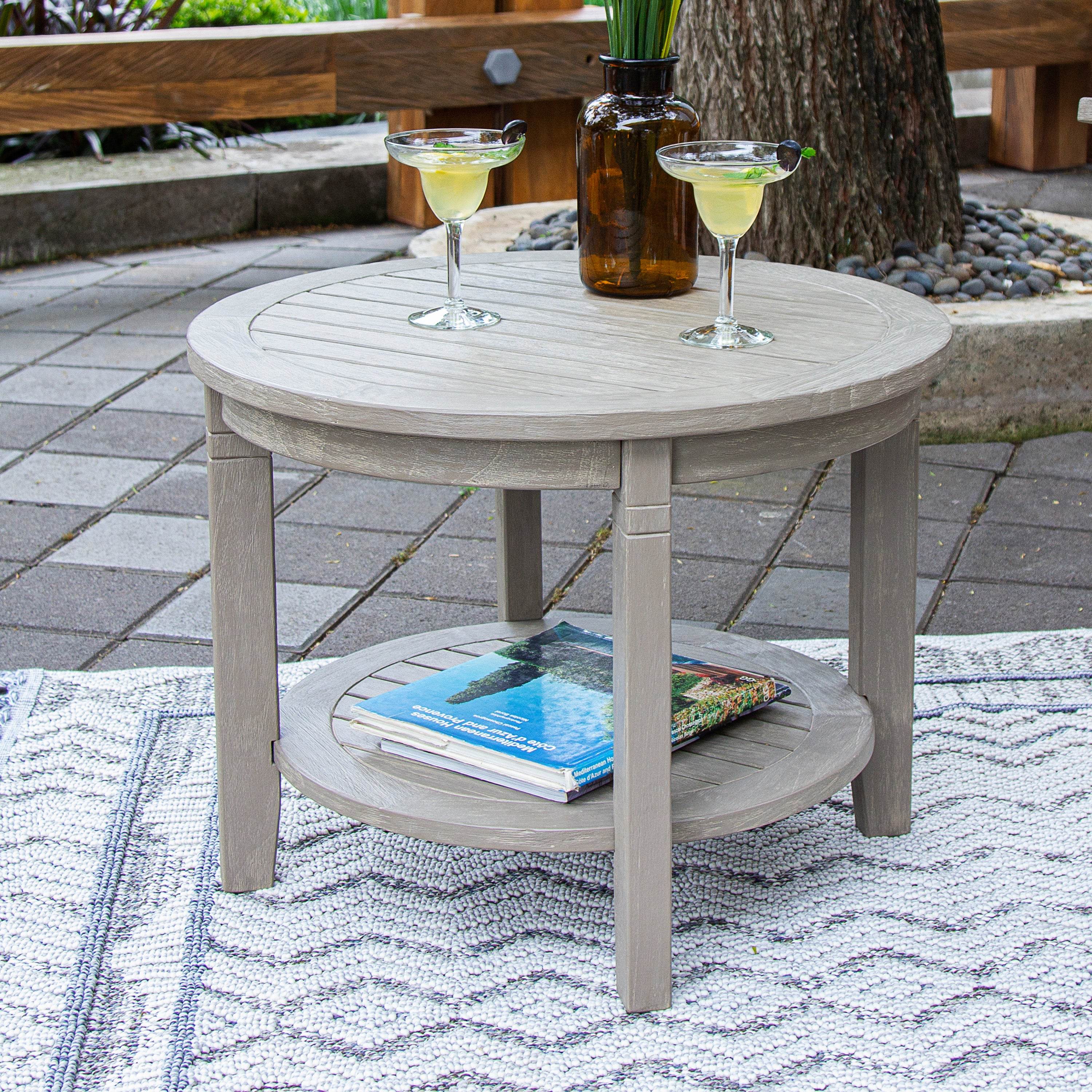 Richmond Weathered Teak Wood 24-inch Outdoor Side Table with Shelf - Image 3