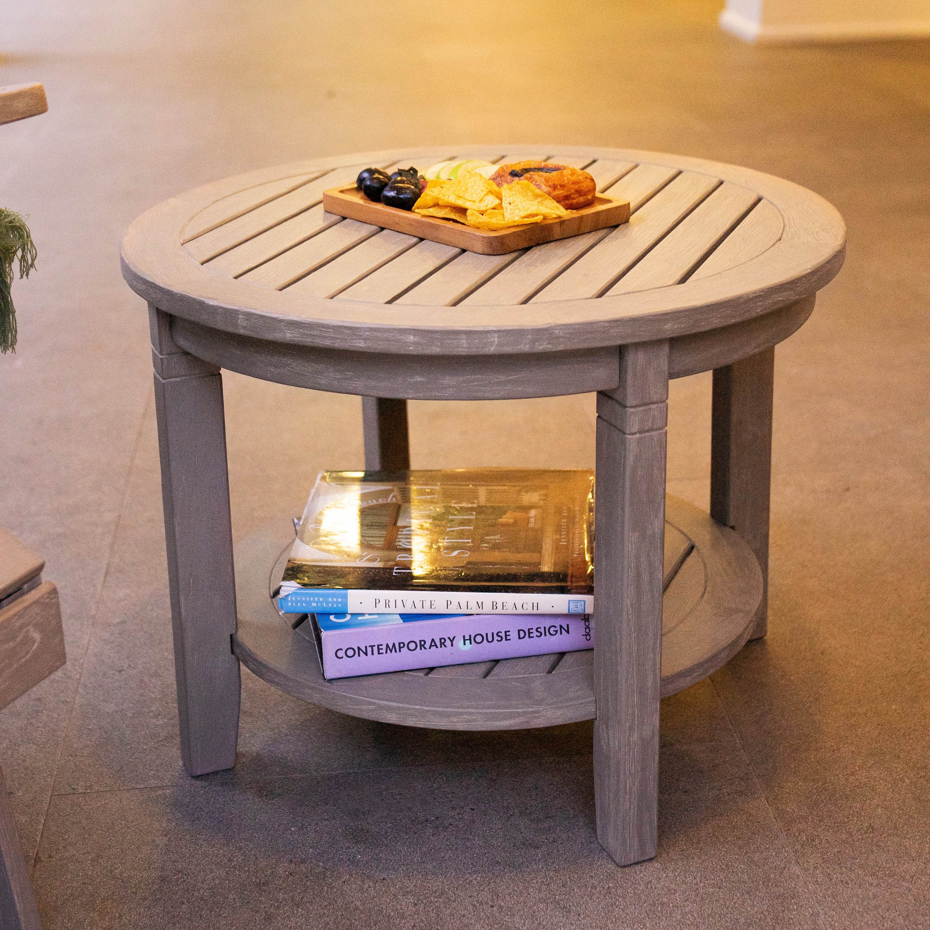 Richmond Weathered Teak Wood 24-inch Outdoor Side Table with Shelf - Image 7