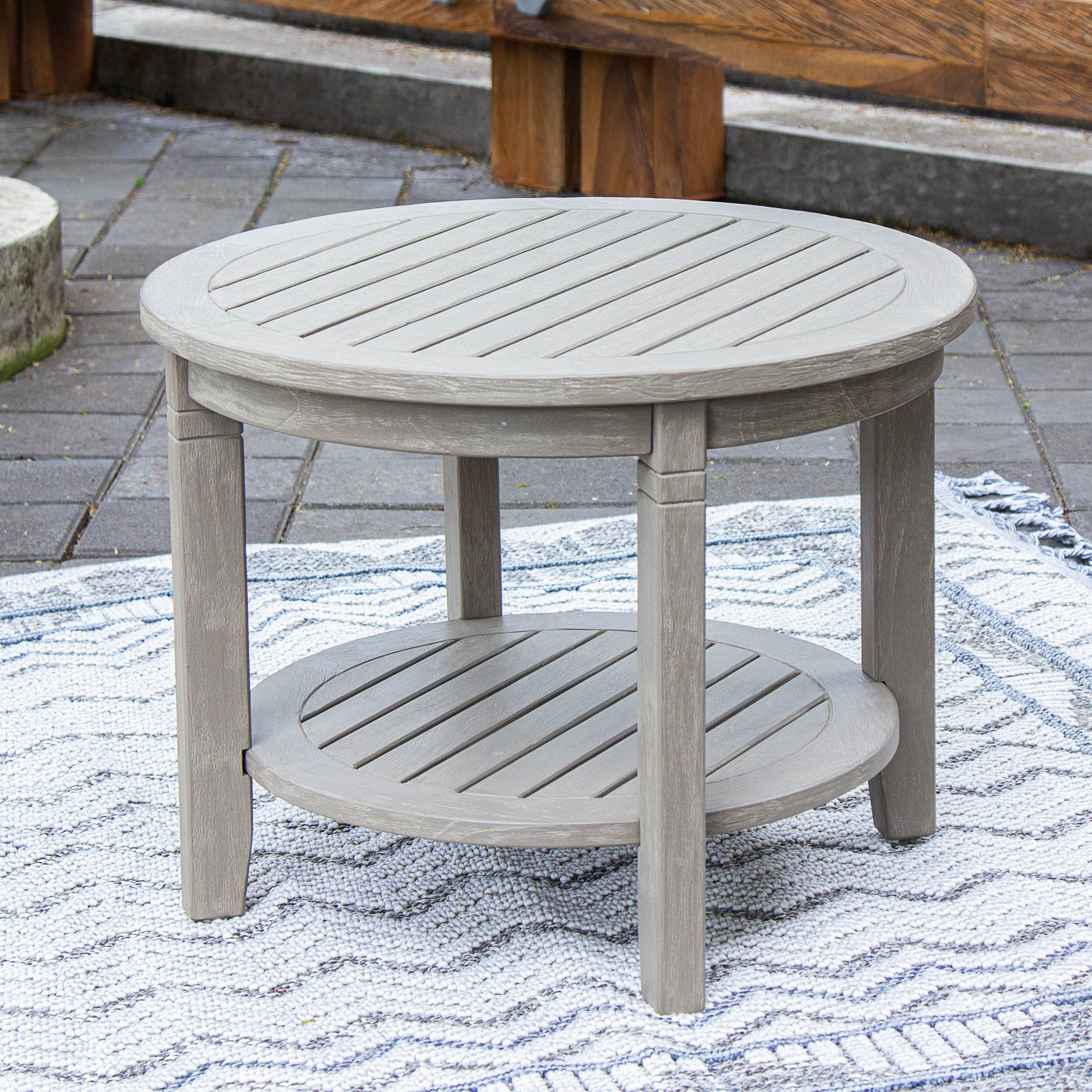 Richmond Weathered Teak Wood 24-inch Outdoor Side Table with Shelf - Image 8