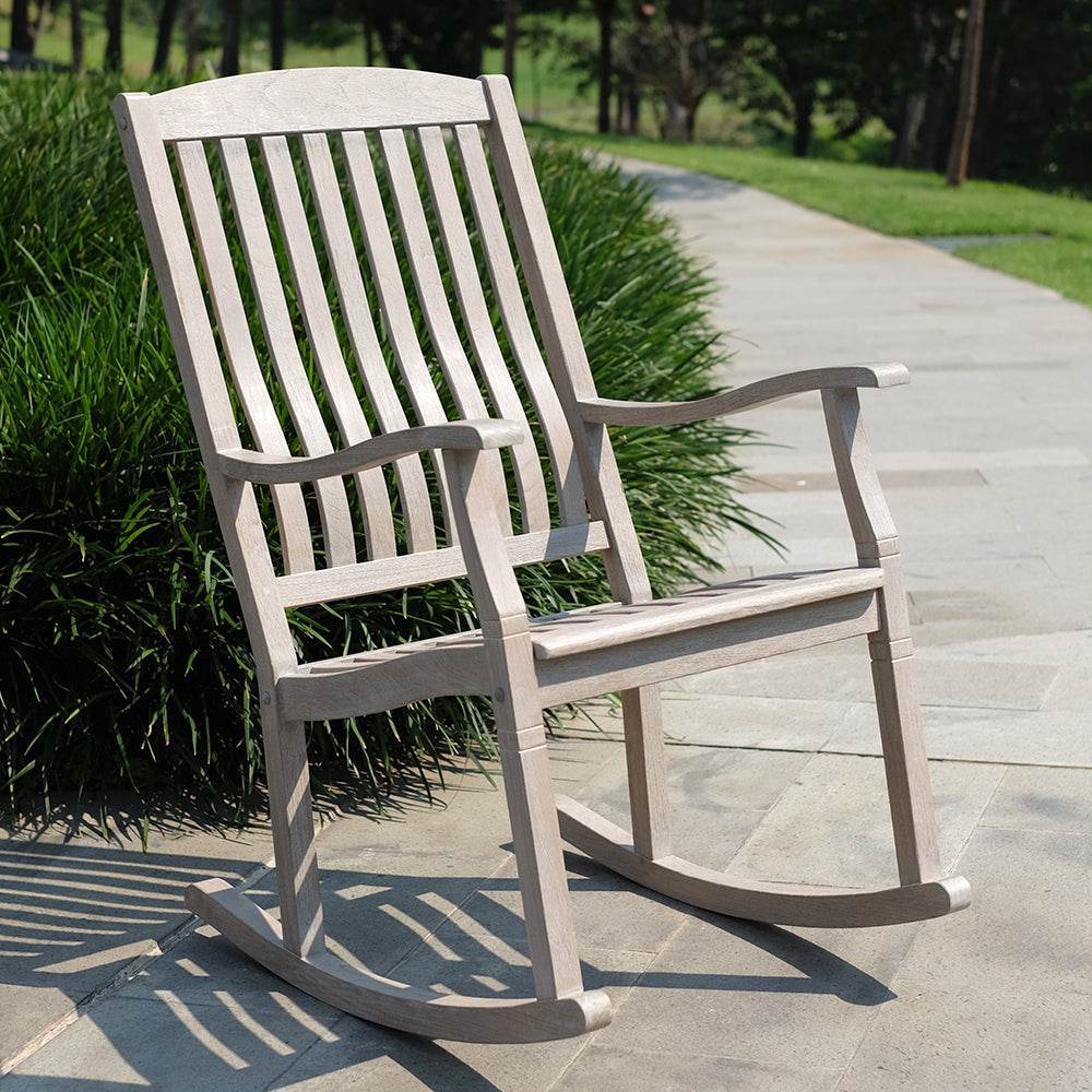 Richmond Weathered Teak Wood 3 Piece Patio Rocker Conversation Set - Image 3