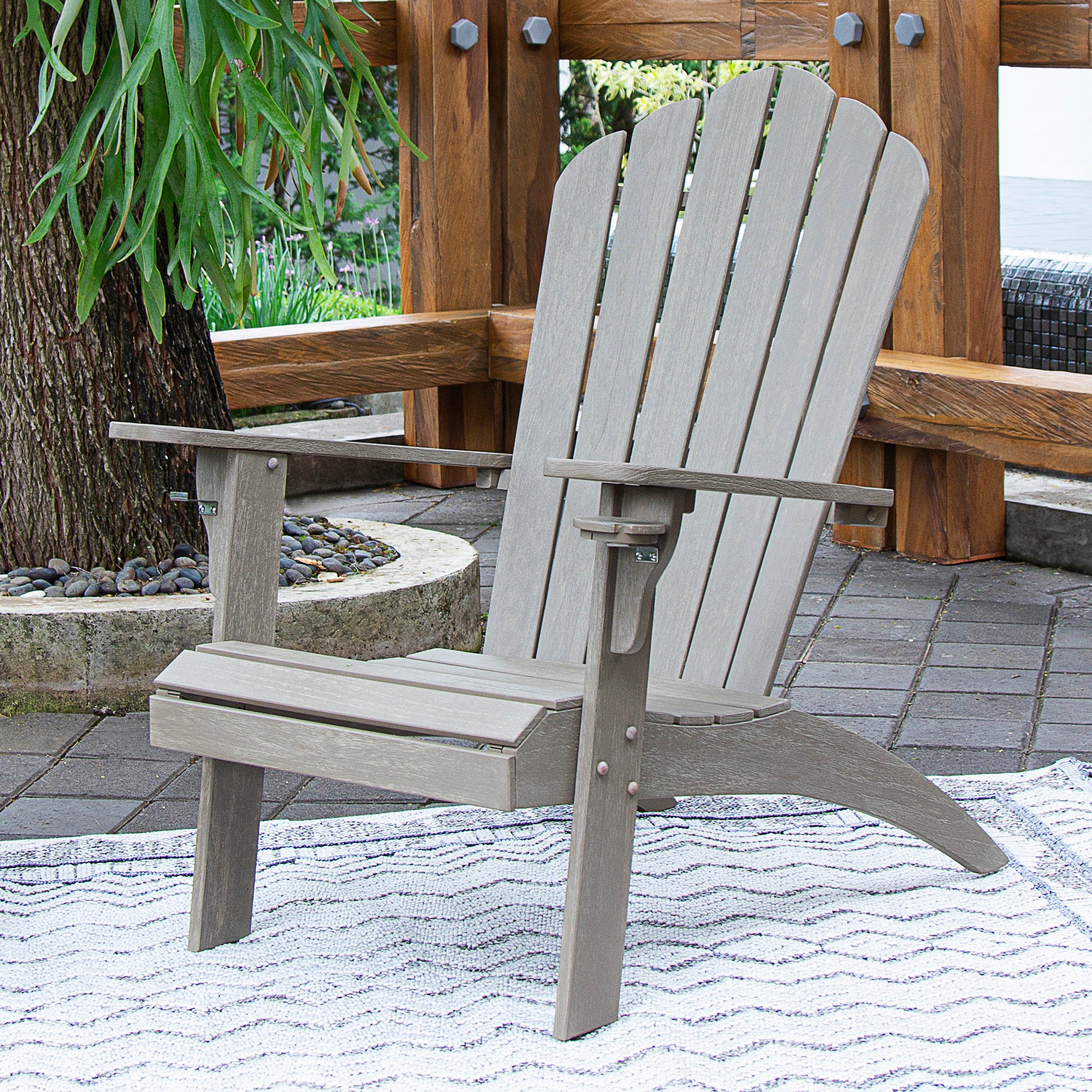 Richmond Weathered Teak Wood Adirondack Chair with Cup Holder - Image 3