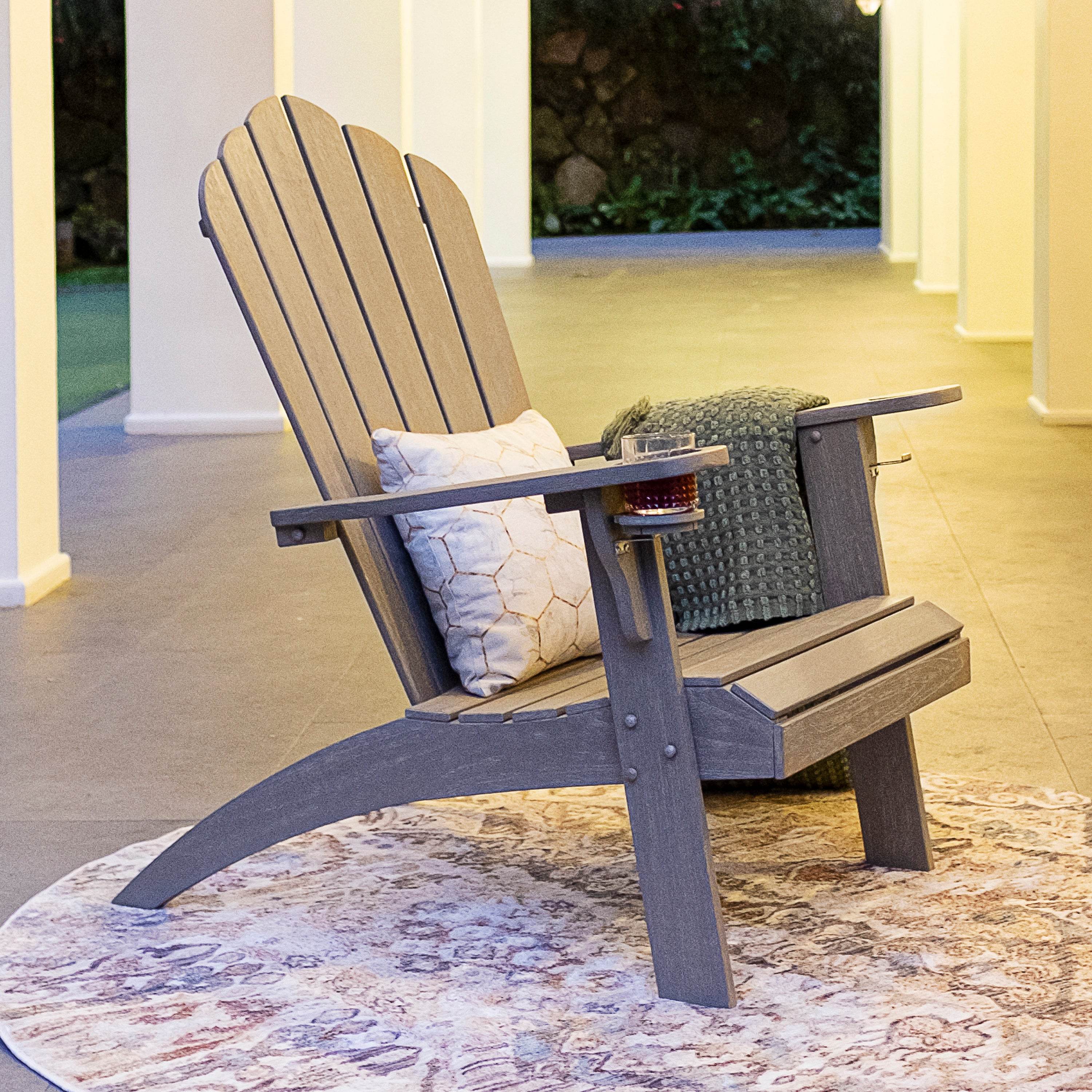 Richmond Weathered Teak Wood Adirondack Chair with Cup Holder - Image 4