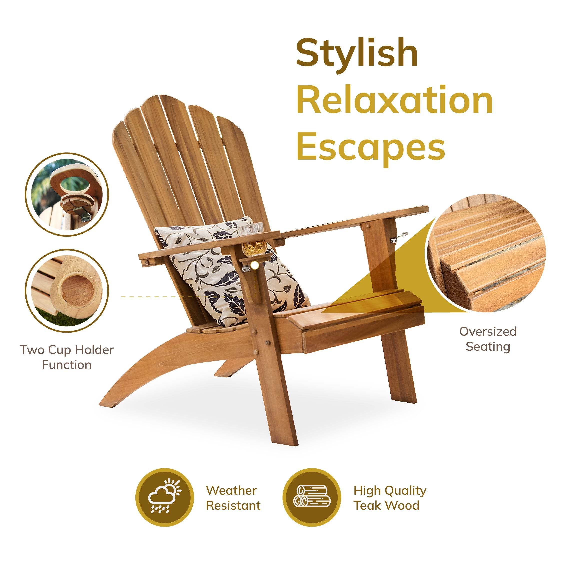 Richmond Weathered Teak Wood Adirondack Chair with Cup Holder - Image 5