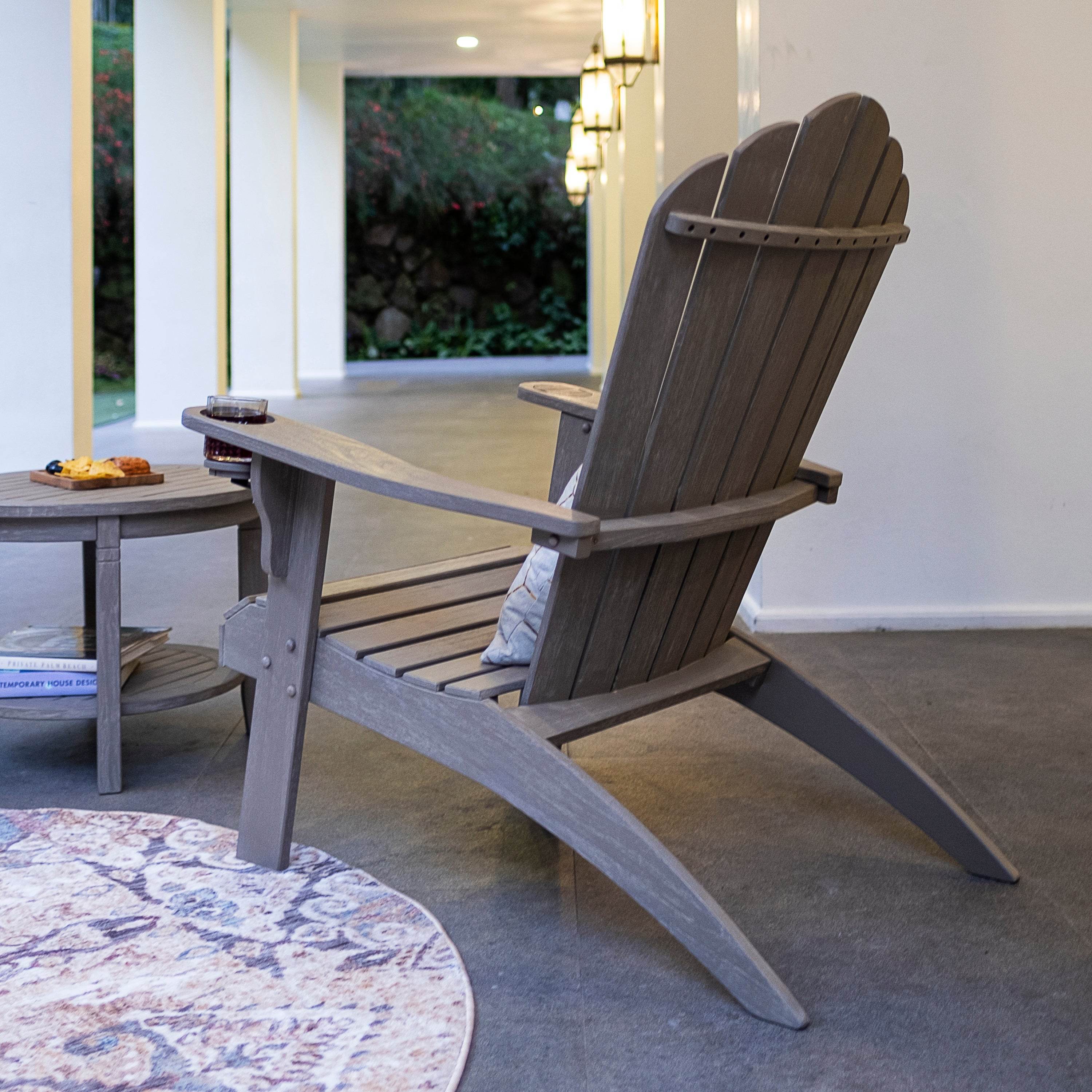 Richmond Weathered Teak Wood Adirondack Chair with Cup Holder - Image 7