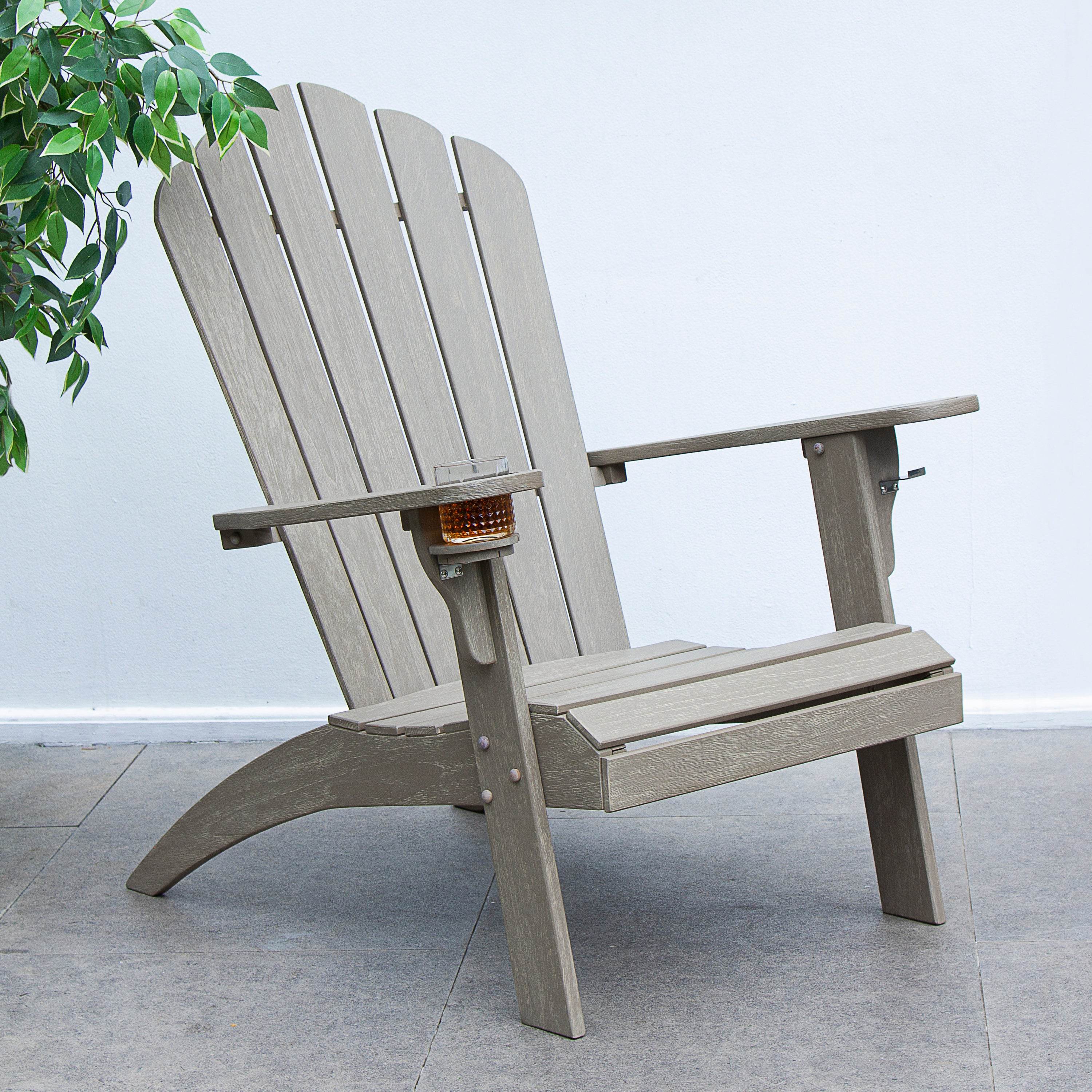 Richmond Weathered Teak Wood Adirondack Chair with Cup Holder - Image 9