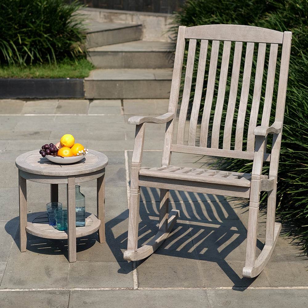 Richmond Weathered Teak Wood Outdoor Side Table with Shelf - Image 3