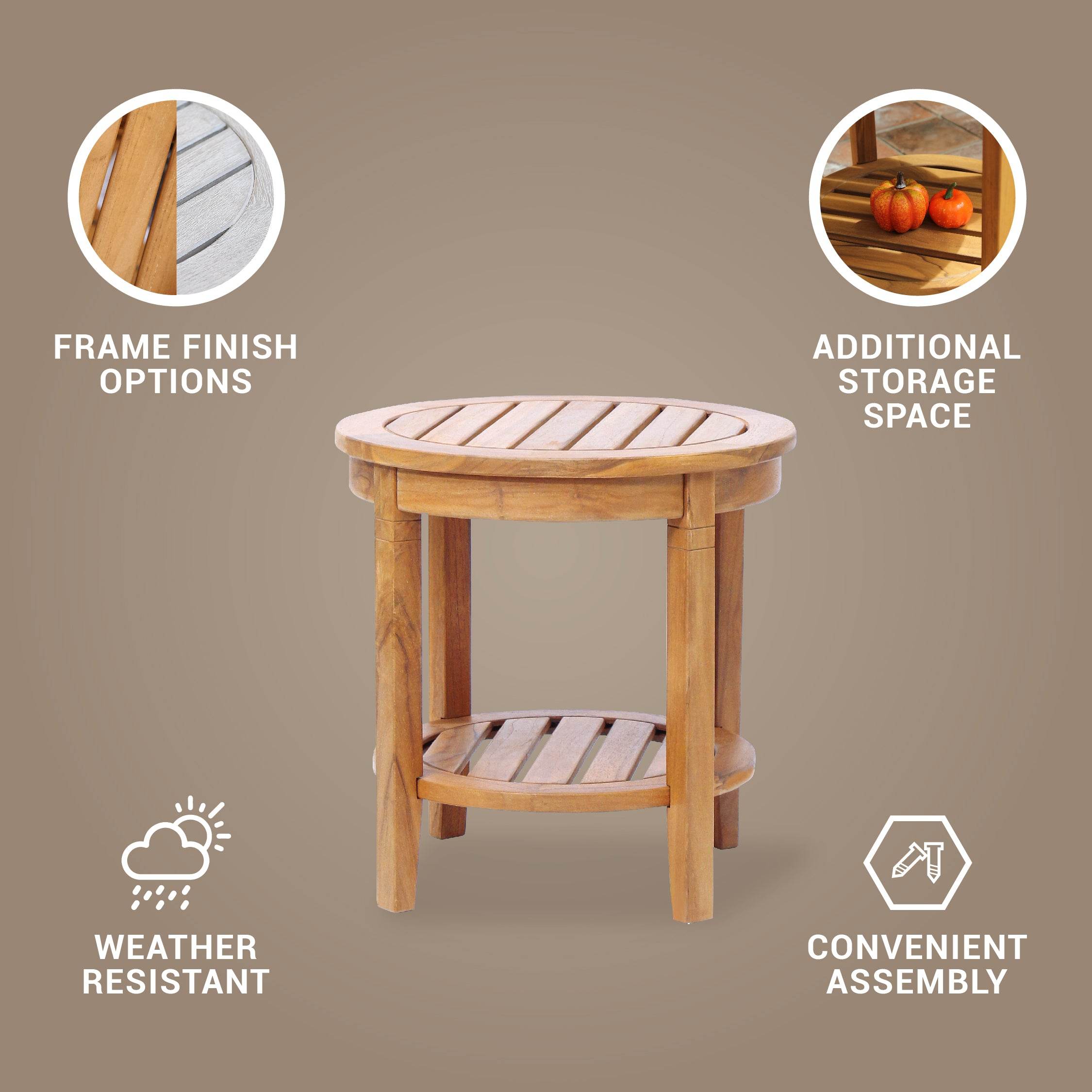 Richmond Weathered Teak Wood Outdoor Side Table with Shelf - Image 5