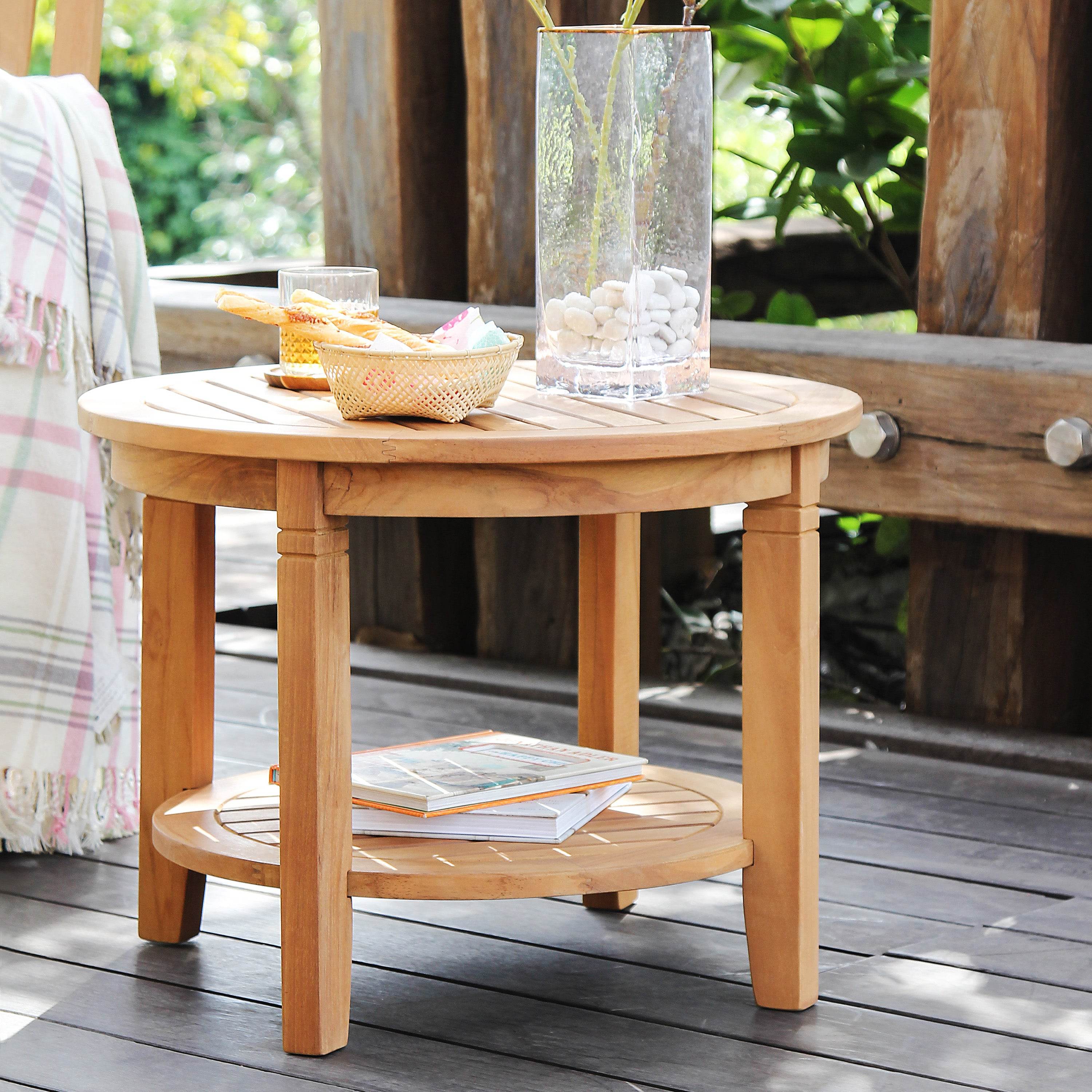 Robin Teak Wood 3 Piece Patio Conversation Set with Oyster Cushion - Image 8