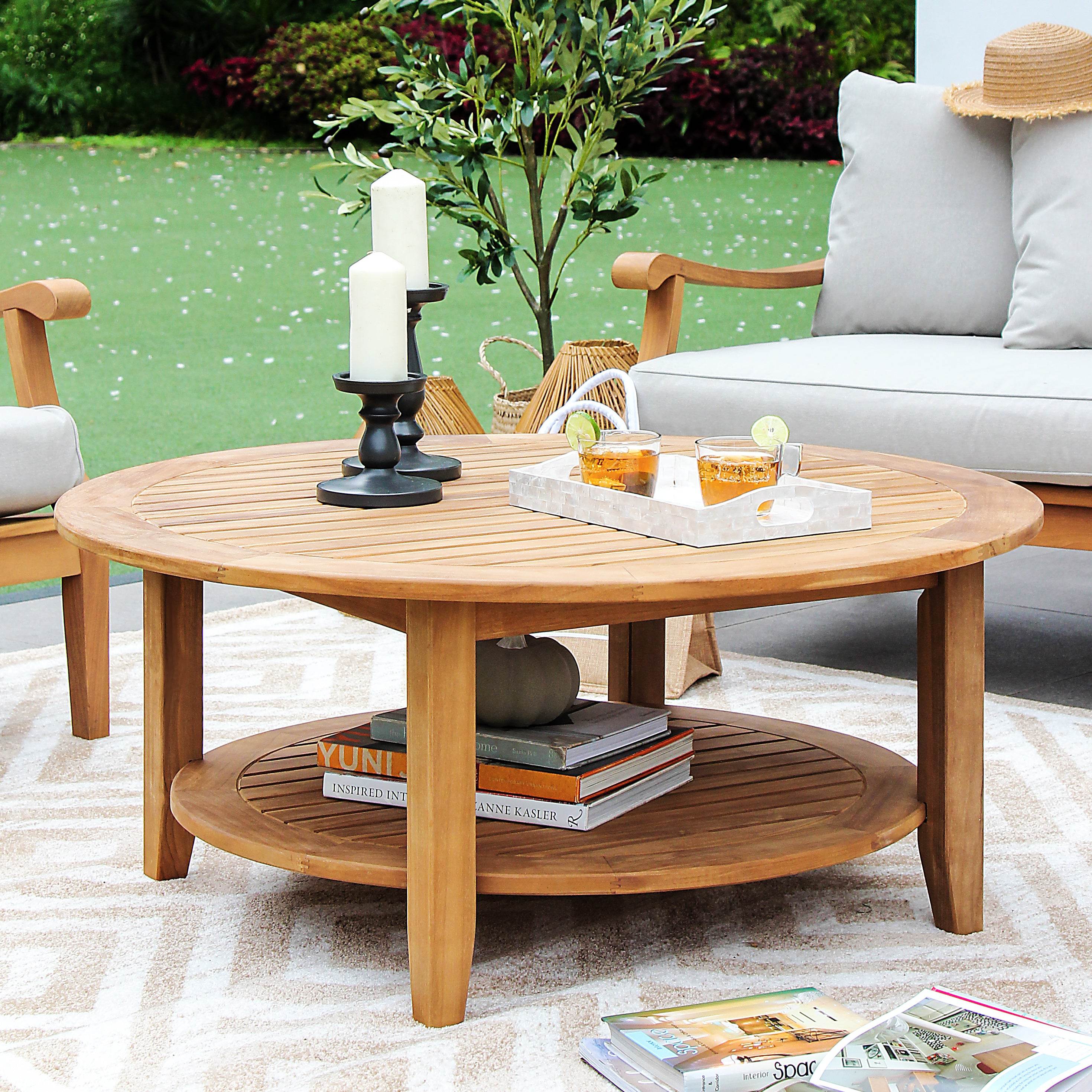 Robin Teak Wood 4 Pieces Patio Conversation Set with Oyster Cushion - Image 10