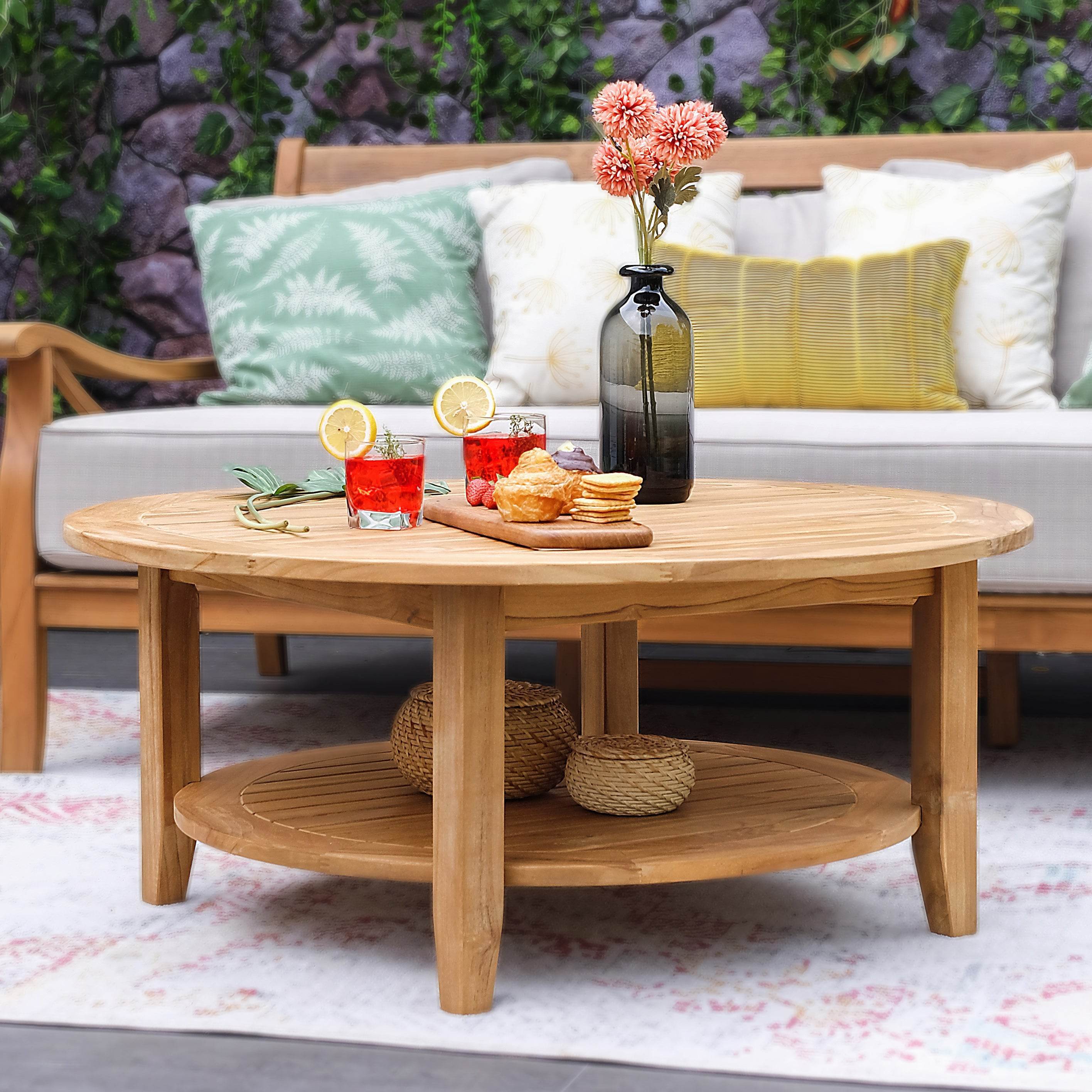 Robin Teak Wood 4 Pieces Patio Conversation Set with Oyster Cushion - Image 11
