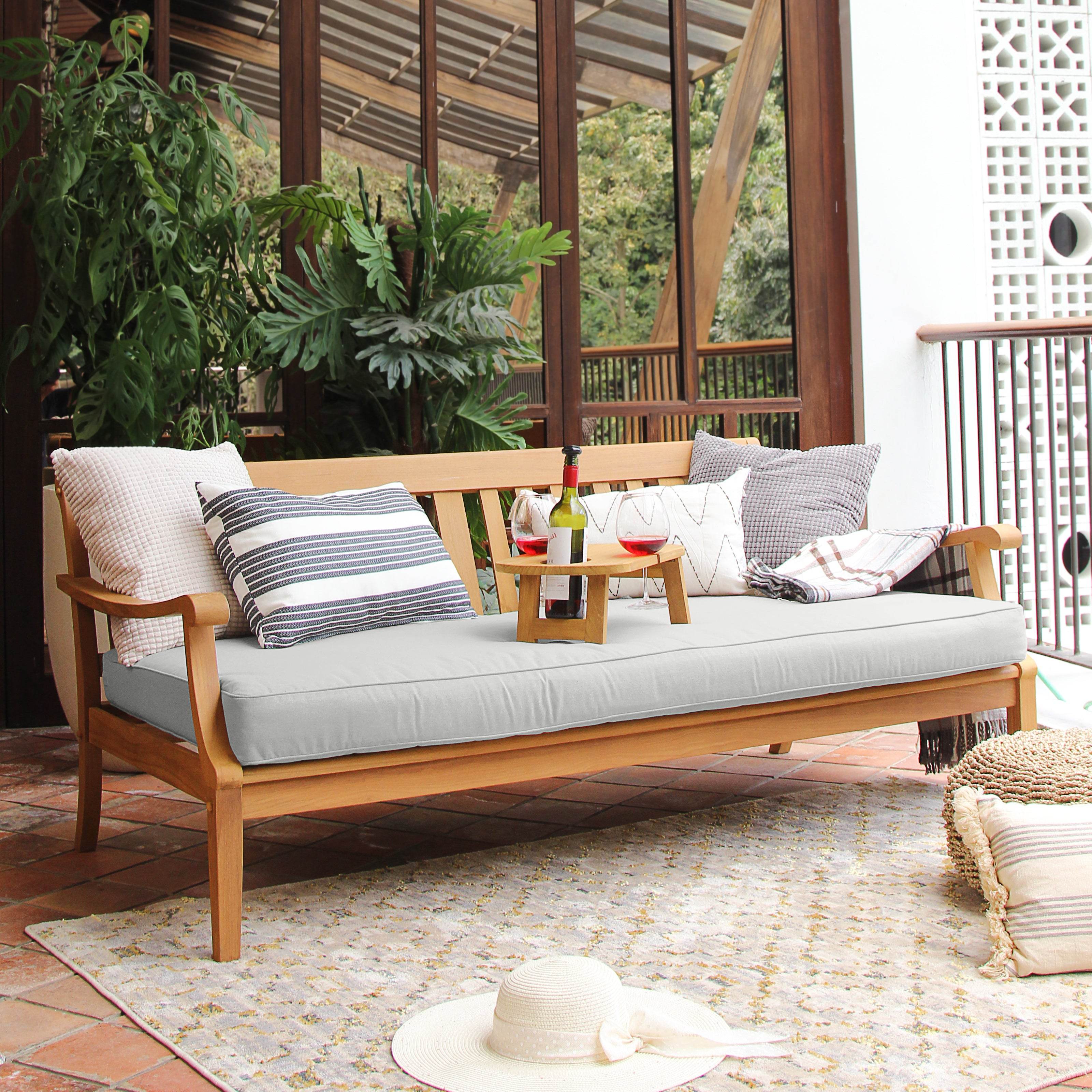 Robin Teak Wood 4 Pieces Patio Conversation Set with Oyster Cushion - Image 3
