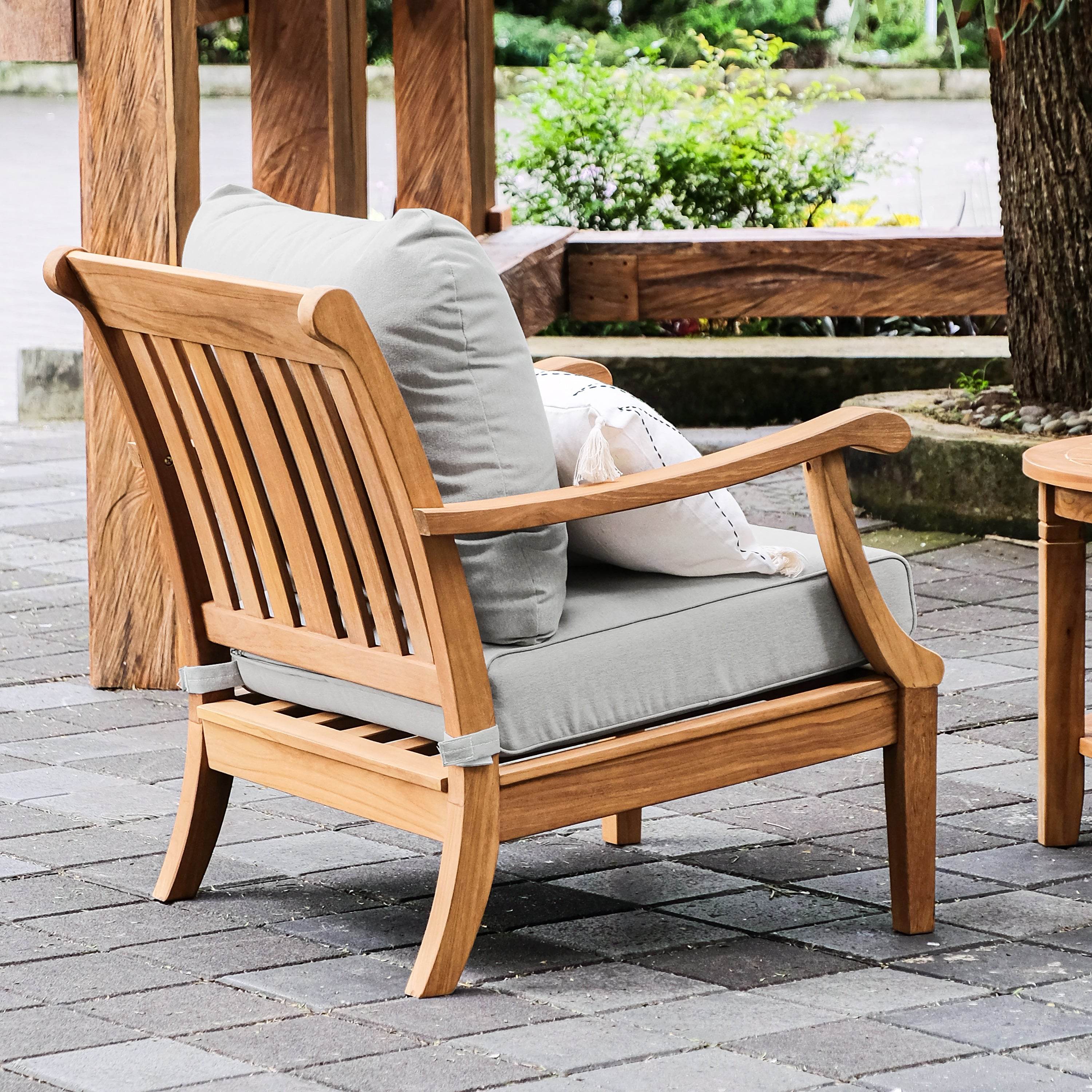 Robin Teak Wood 4 Pieces Patio Conversation Set with Oyster Cushion - Image 6