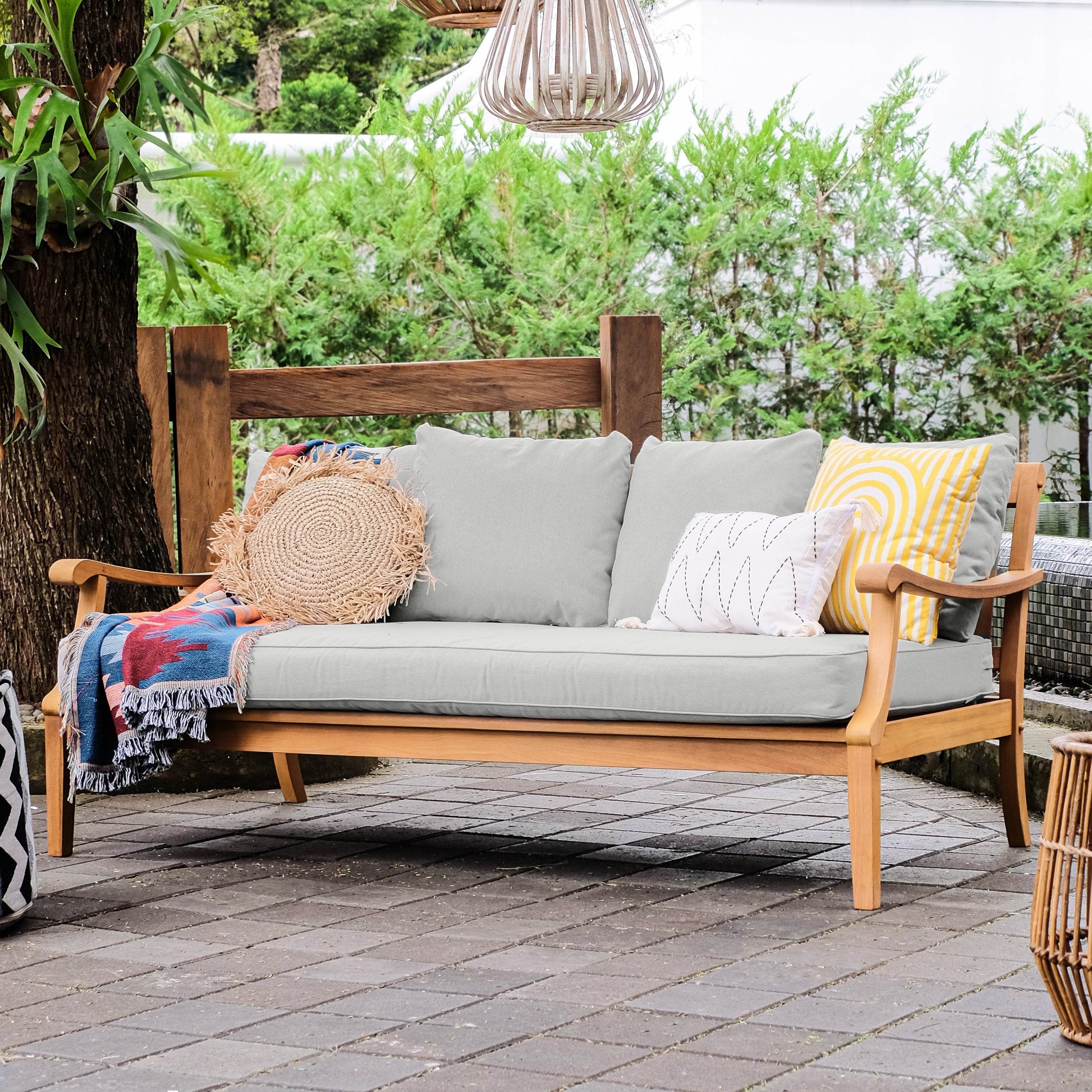 Robin Teak Wood 4 Pieces Patio Conversation Set with Oyster Cushion - Image 7